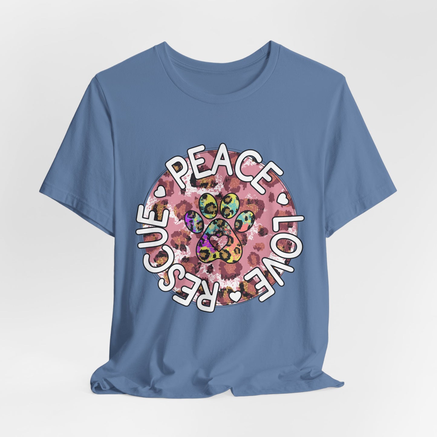 Peace Love Rescue Graphic Tee — Pet Rescue Paw Print Shirt