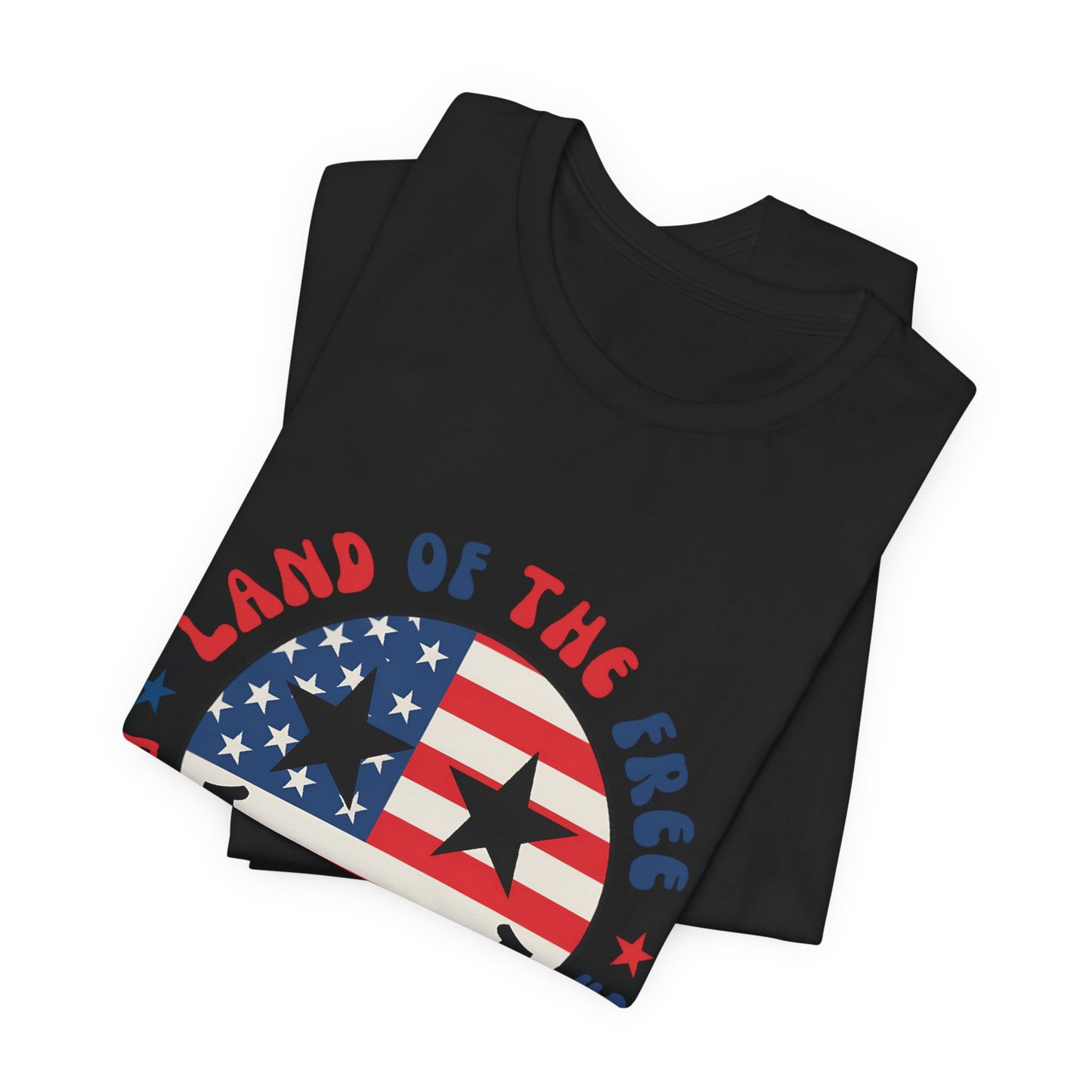 Patriotic Smiley Tee - "Land of the Free Because of the Brave" American Flag Shirt