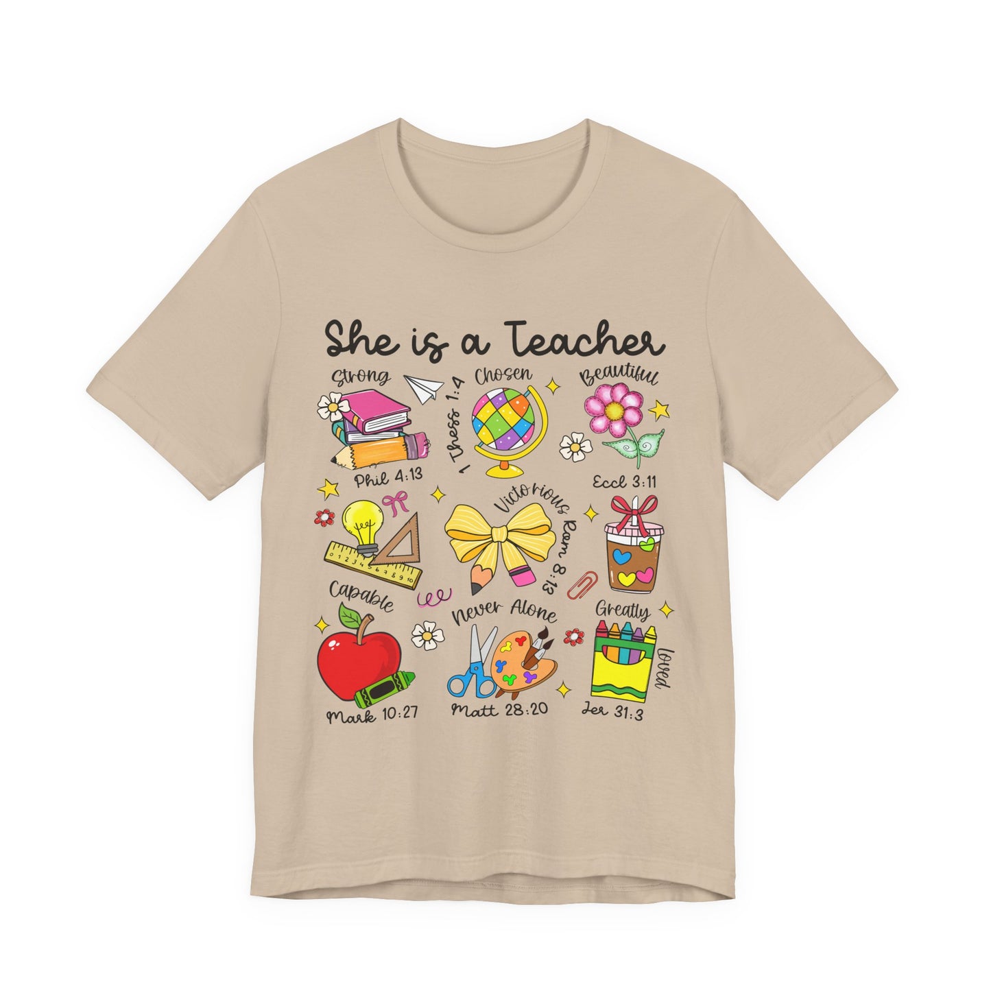 Teacher Illustrated Icons T-Shirt — "She is a Teacher" Appreciation Tee