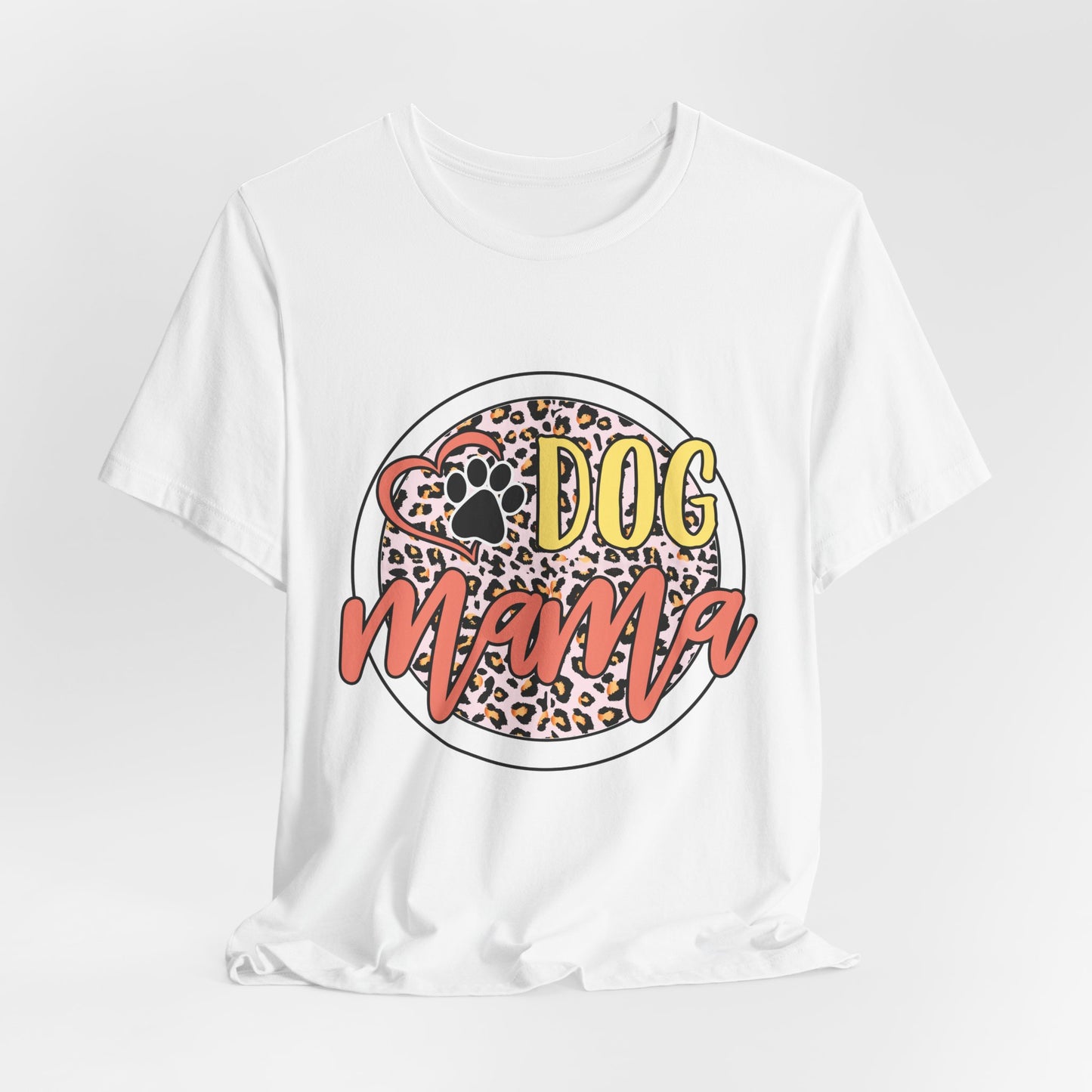 Dog Mama Leopard Circle Tee — Cute Paw Print Graphic T-Shirt for Women