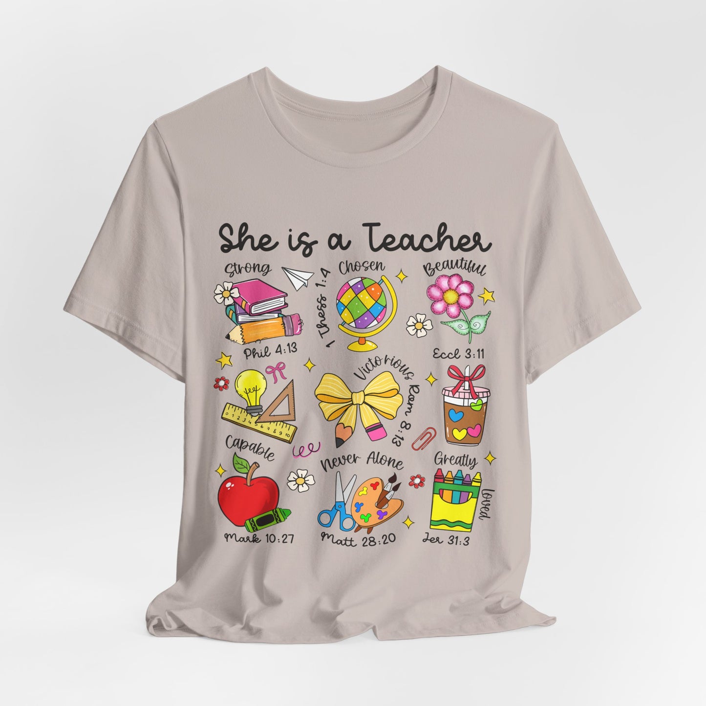 Teacher Illustrated Icons T-Shirt — "She is a Teacher" Appreciation Tee