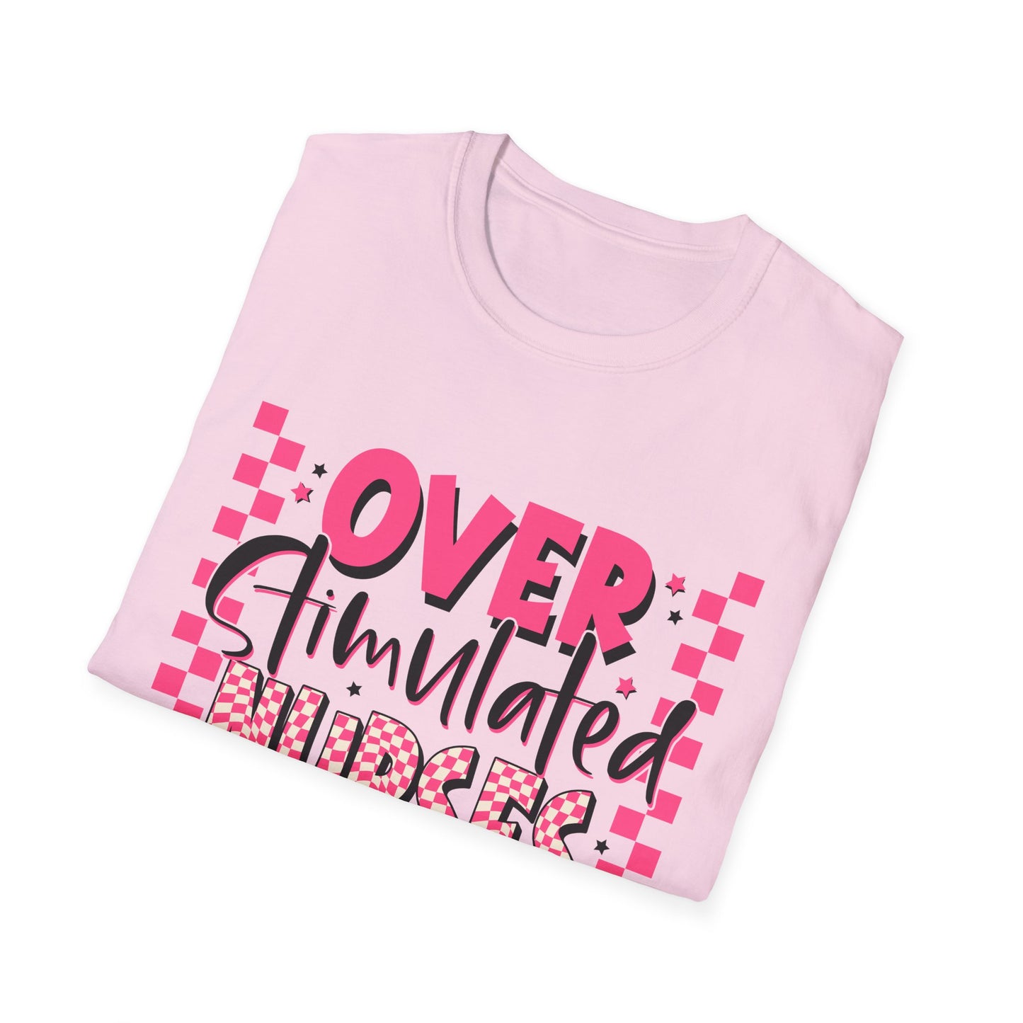 Overstimulated Nurses Club T-Shirt — Funny Pink Nurse Graphic Tee for Healthcare Workers