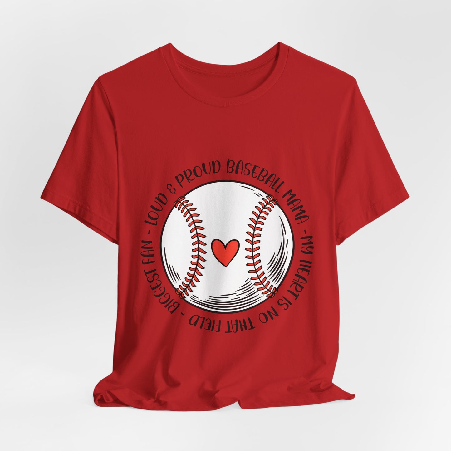 Baseball Mom Tee – Proud Baseball Mama Graphic Shirt (Heart & Stitch Design)