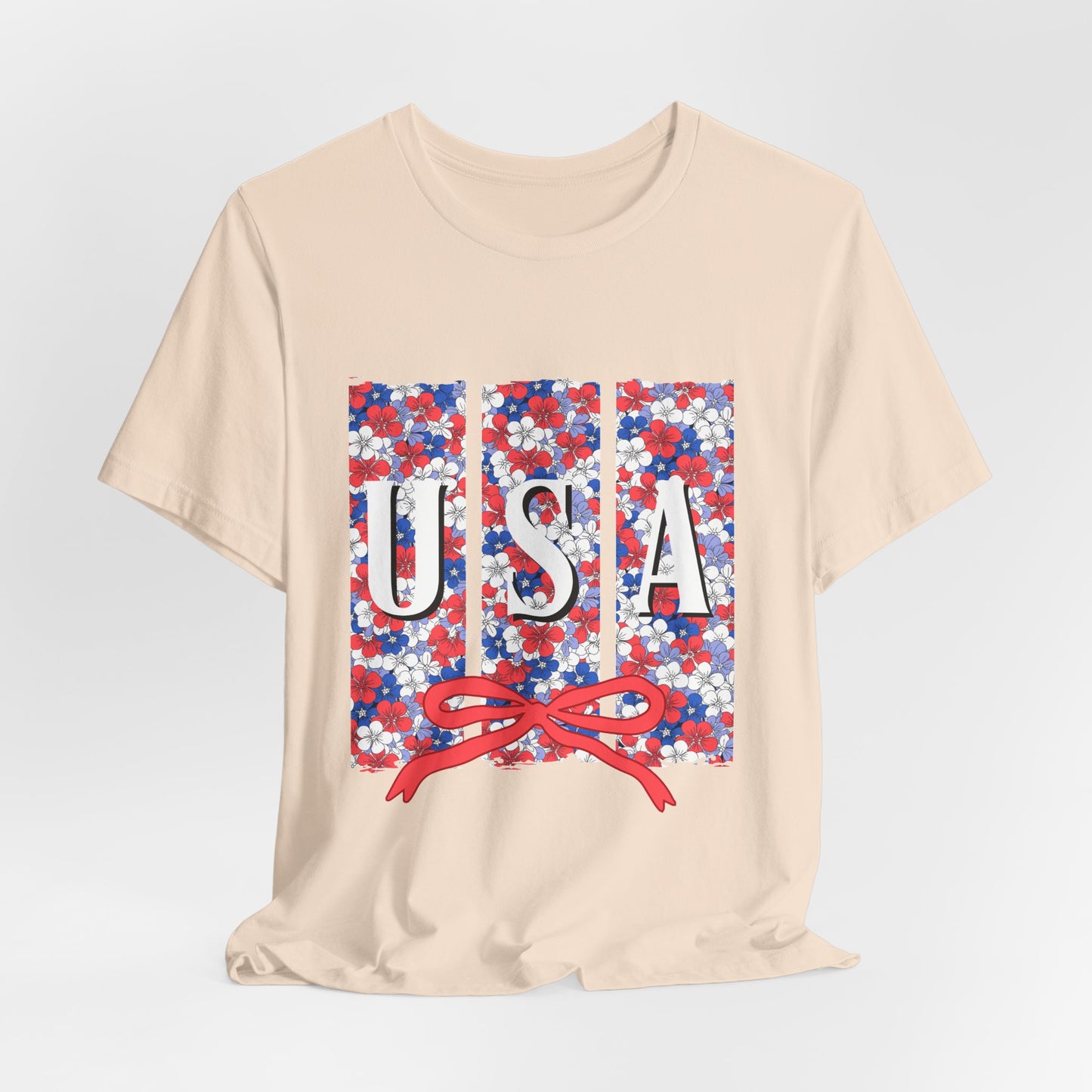 USA Floral Flag T-Shirt — Patriotic Red White Blue Tee (4th of July)
