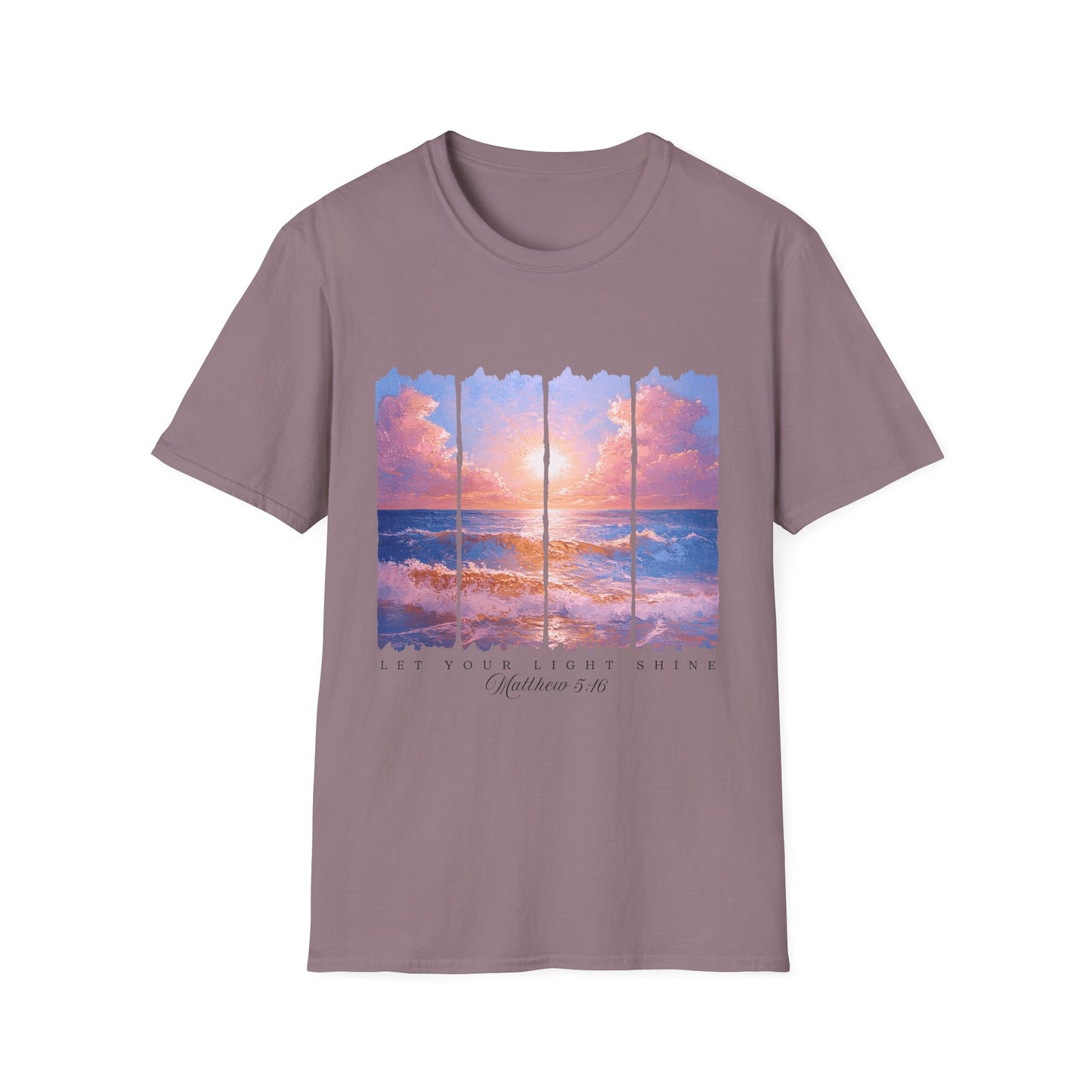 Sunset Ocean Panel T-Shirt — "Pray Without Ceasing" Inspirational Beach Tee