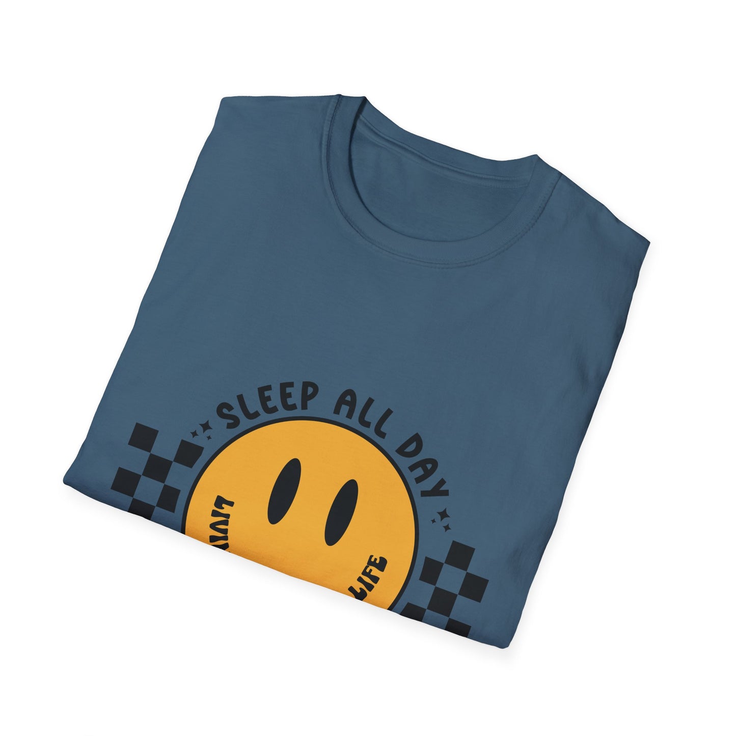 Nurse Smiley Tee — “Sleep All Day, Nurse All Night” Graphic T-Shirt