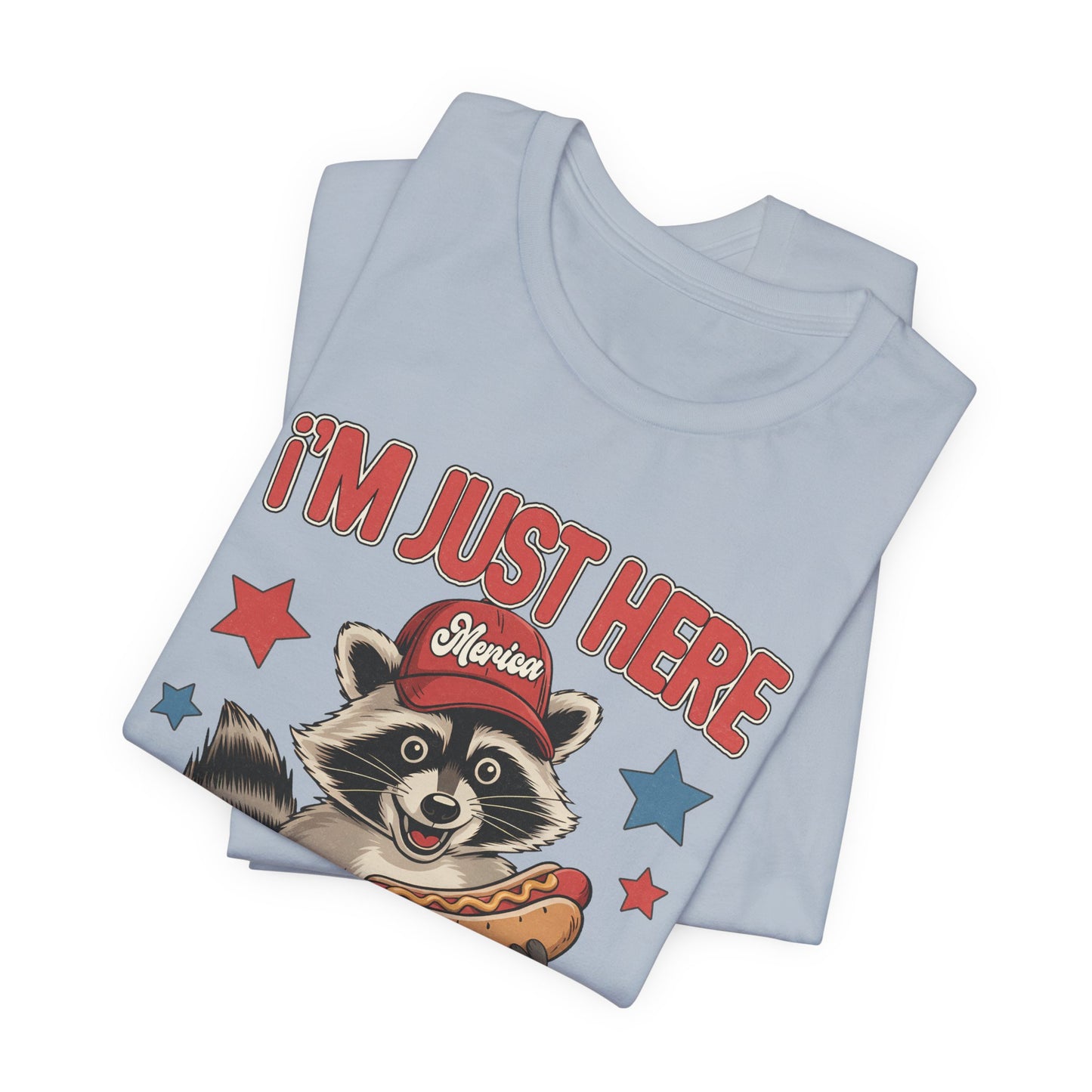 Patriotic Raccoon Hot Dog Tee — “I'm Just Here For The Winans” Graphic T-Shirt