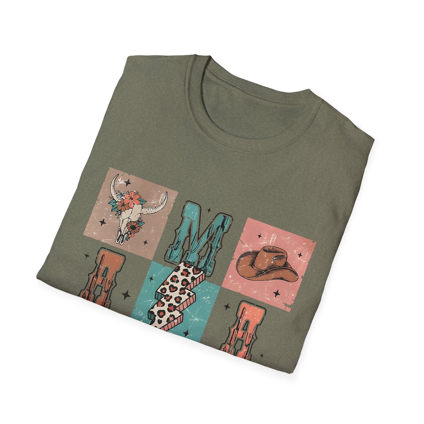 Mama Western Graphic T-Shirt — Cowgirl Boots, Hat & Floral Block Design
