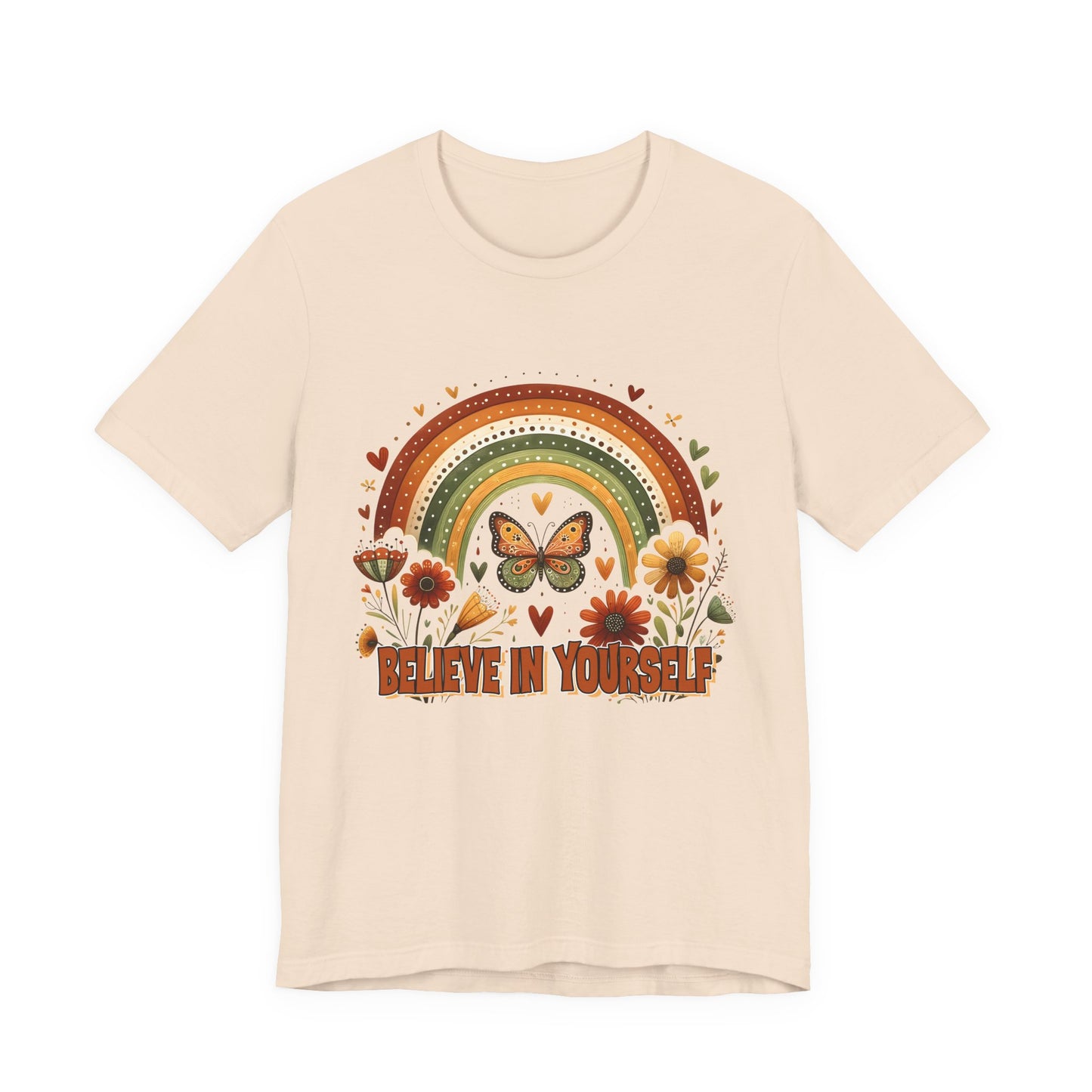 Believe In Yourself Butterfly Tee — Retro Rainbow Floral Inspirational T‑Shirt