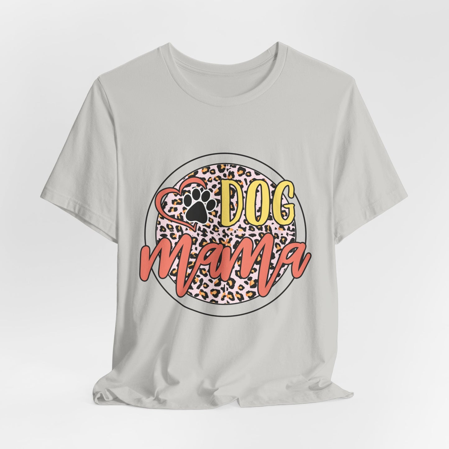 Dog Mama Leopard Circle Tee — Cute Paw Print Graphic T-Shirt for Women