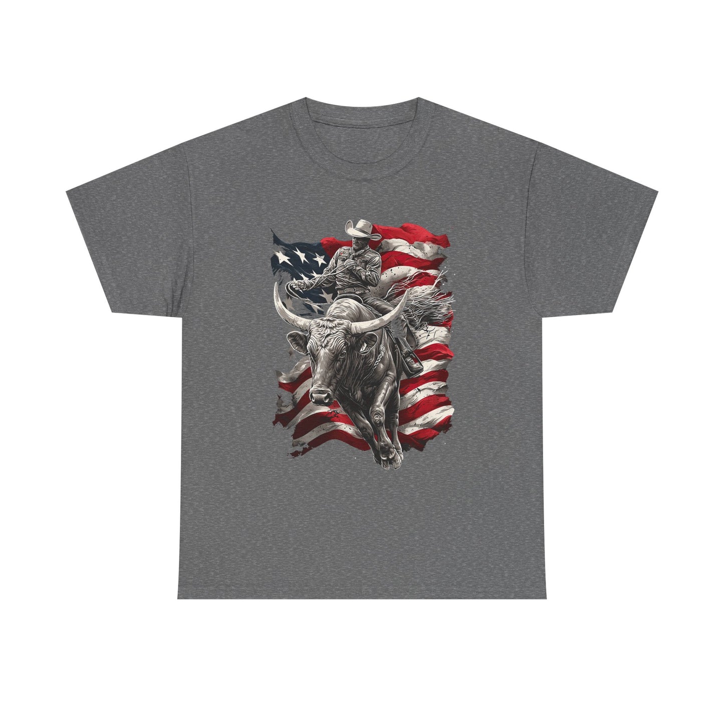 American Rodeo Bull Rider T-Shirt — Patriotic Flag Western Tee