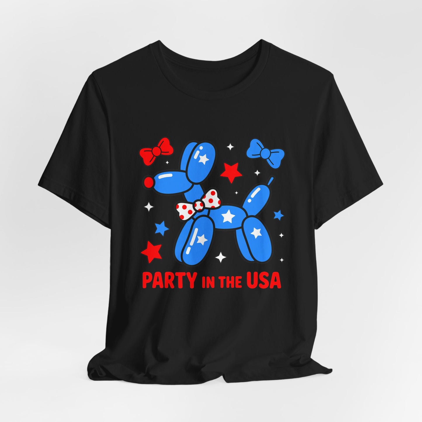 Party in the USA Balloon Dog Tee – Patriotic 4th of July Graphic T-Shirt