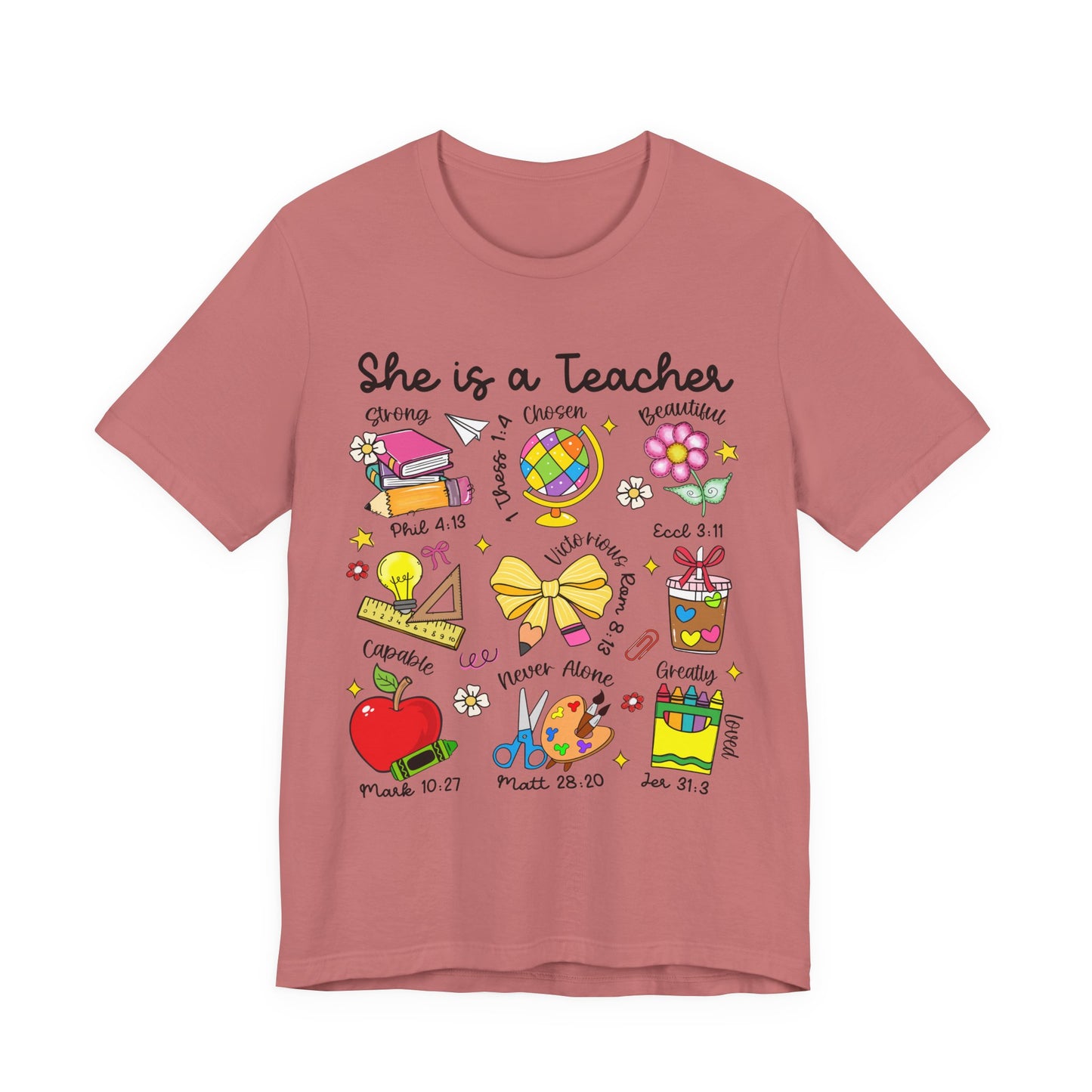 Teacher Illustrated Icons T-Shirt — "She is a Teacher" Appreciation Tee