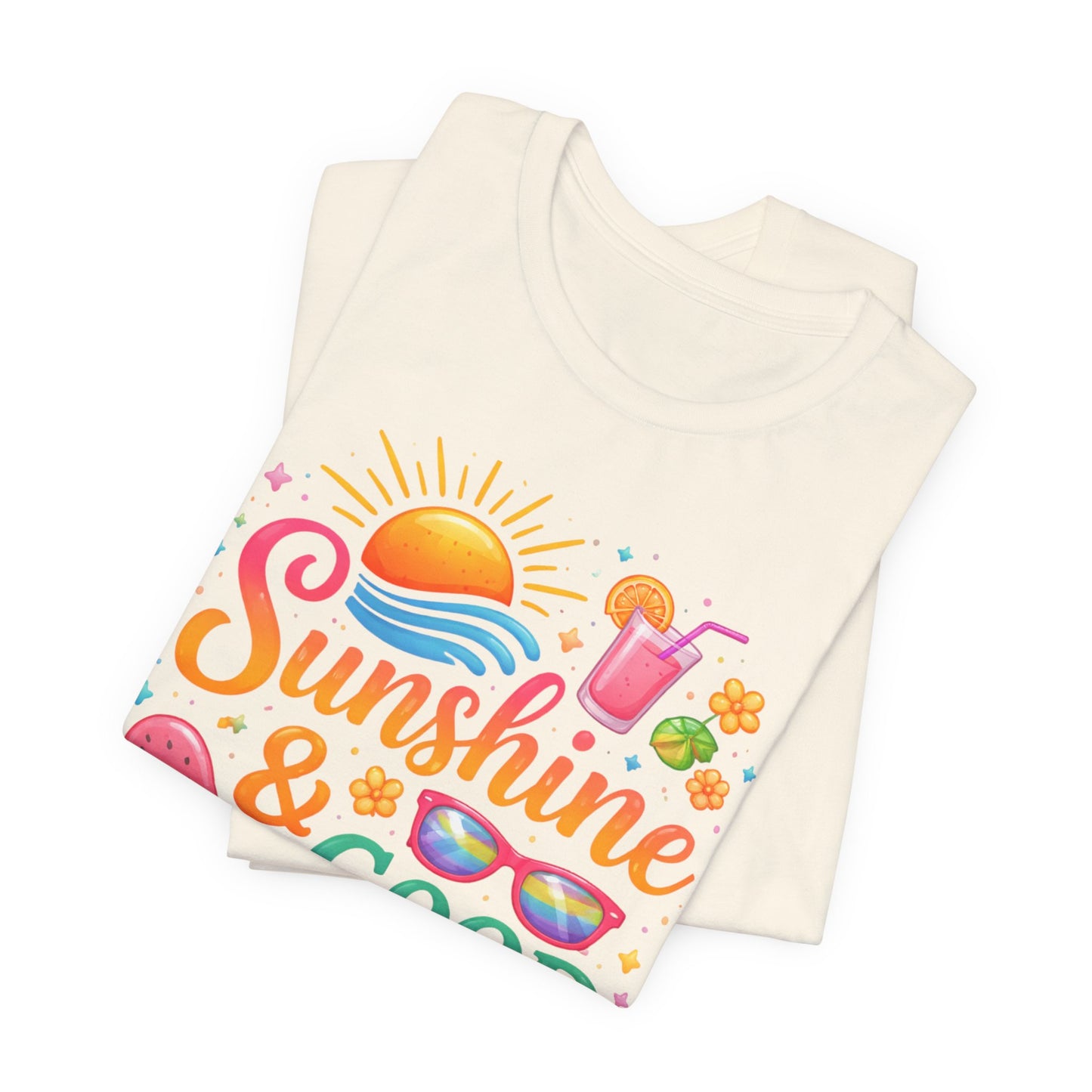Sunshine & Good Vibes T-Shirt | Summer Beach Drink Sunglasses Popsicle Design