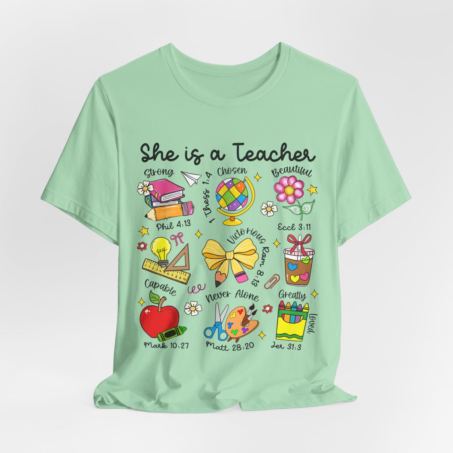 Teacher Illustrated Icons T-Shirt — "She is a Teacher" Appreciation Tee