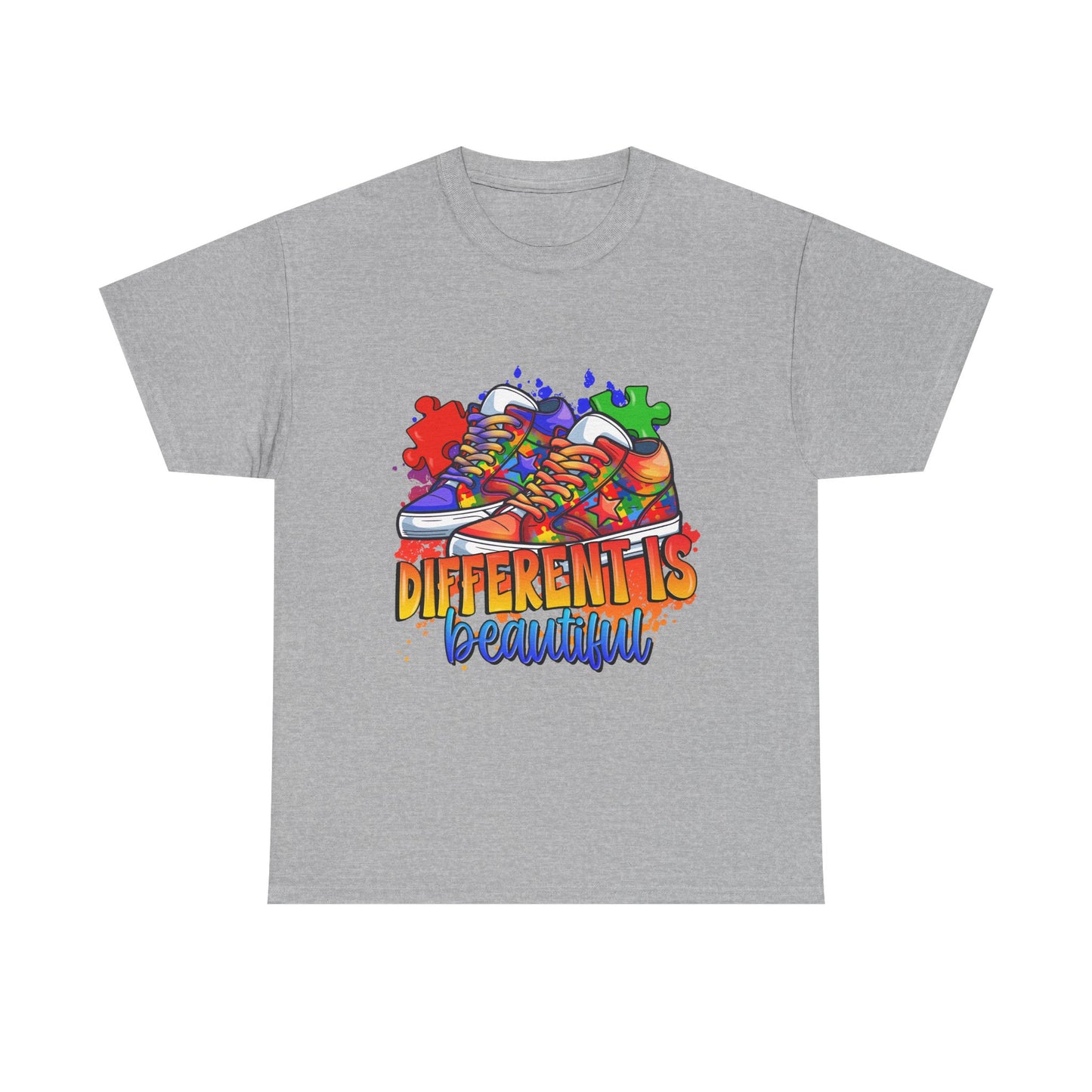 Different Is Beautiful Rainbow Puzzle Sneakers T-Shirt – Autism Awareness Tee