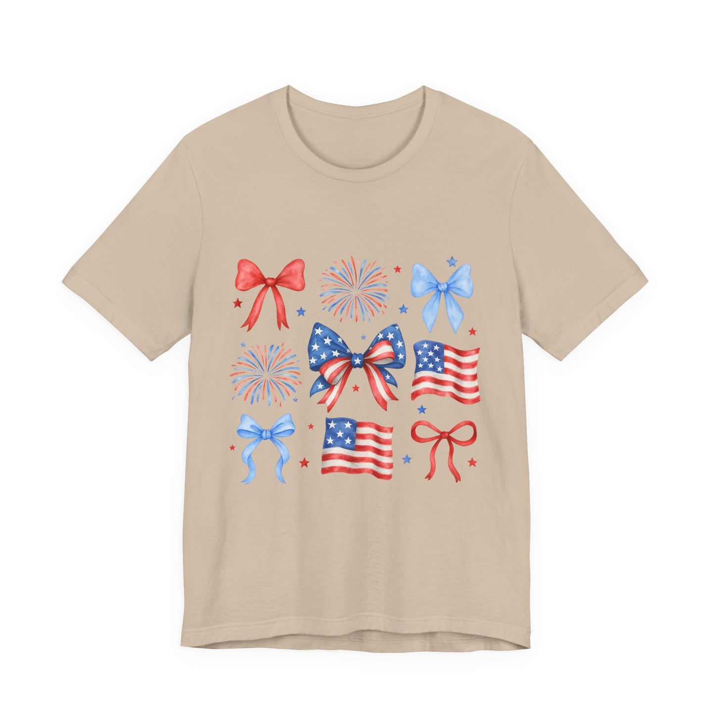 Patriotic Bows & Flags Tee — 4th of July Fireworks Graphic T-Shirt