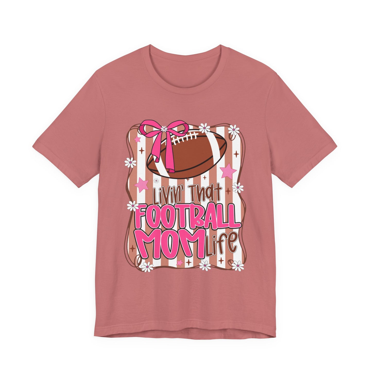 Football Mom Life T-Shirt — Pink Bow Football Mom Tee