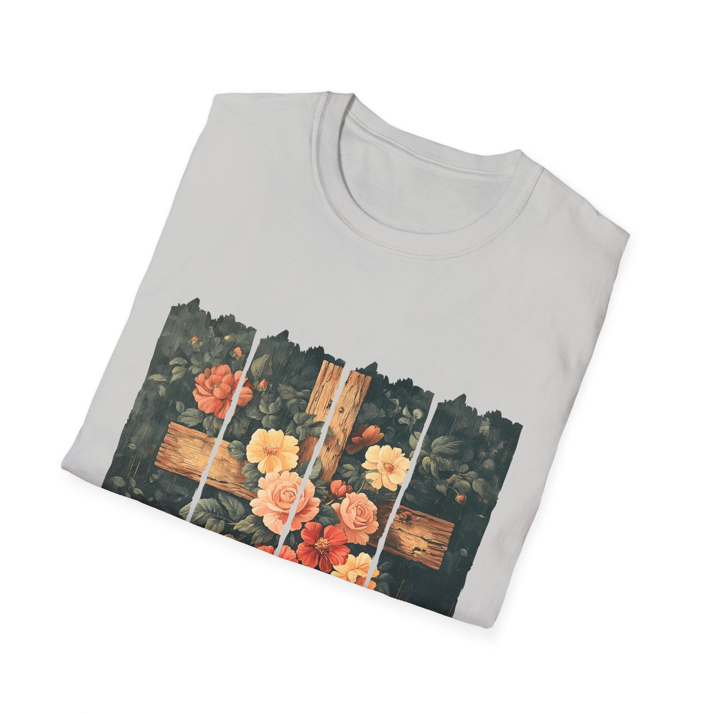 Floral Wooden Cross T-Shirt — Roses & Faith Christian Graphic Tee