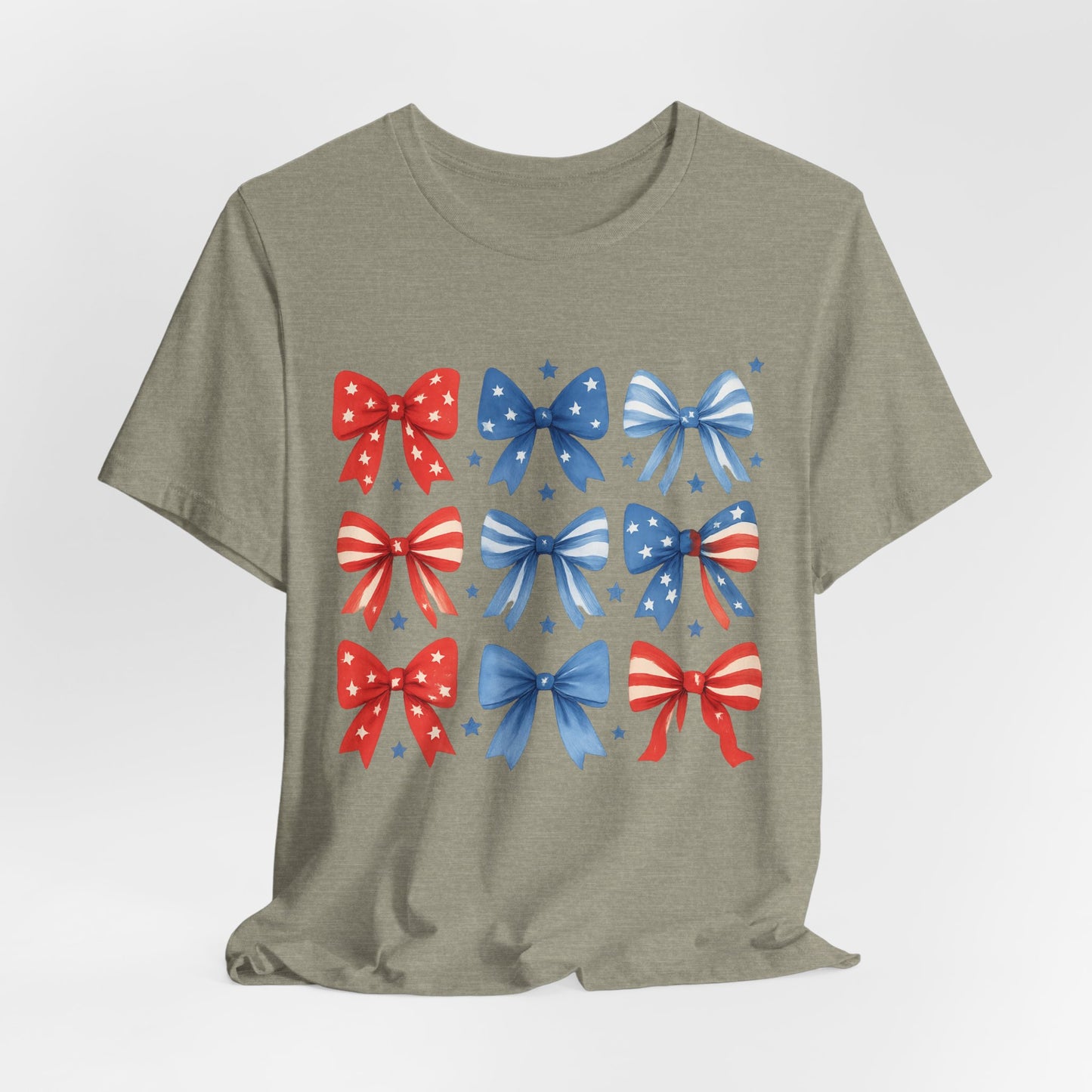 Patriotic Red & Blue Bows Tee — 4th of July Graphic T-Shirt