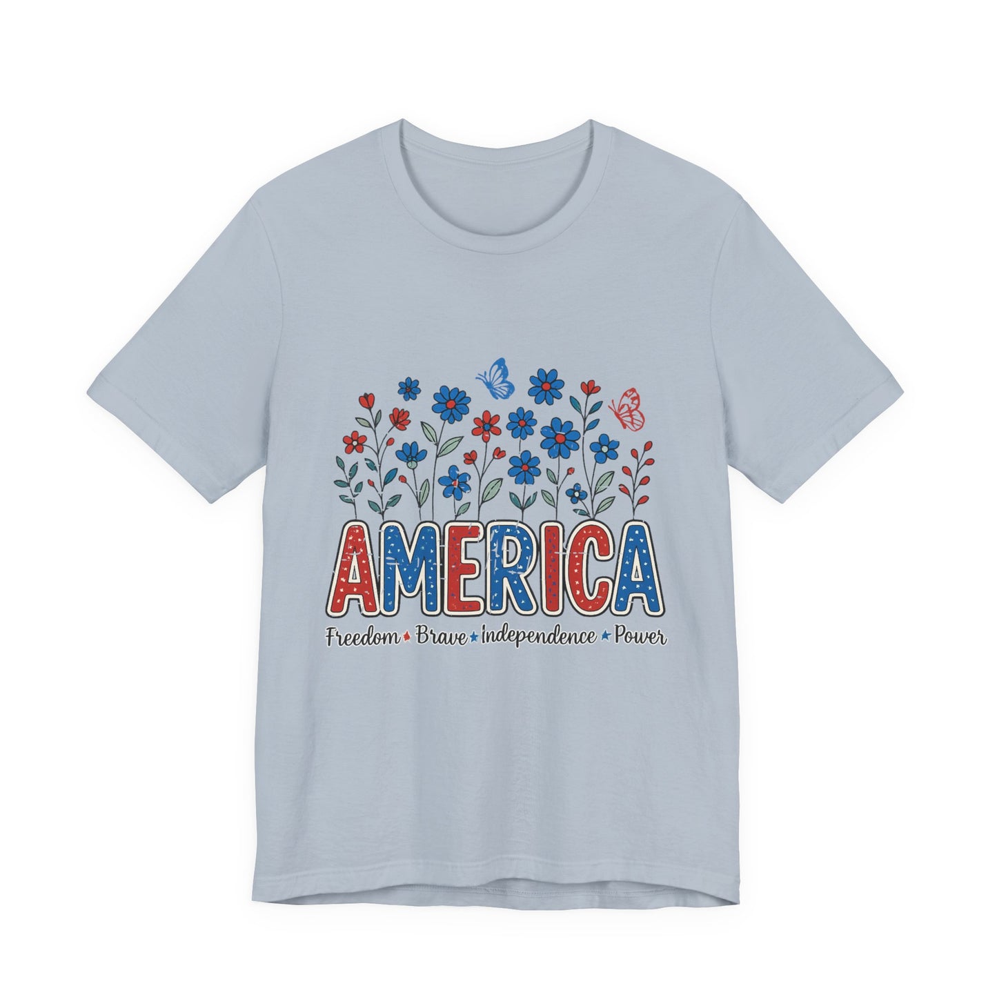 America Floral Tee — Patriotic Freedom, Bravery & Independence T-Shirt