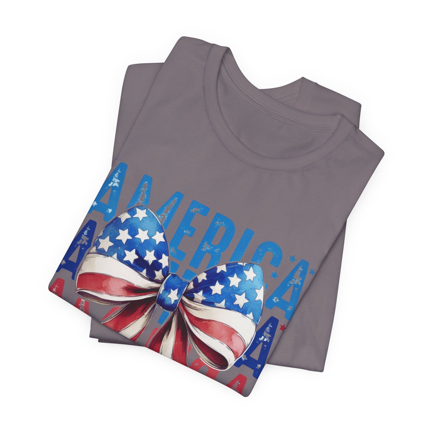 Patriotic America Bow T-Shirt — USA Flag Ribbon 4th of July Tee