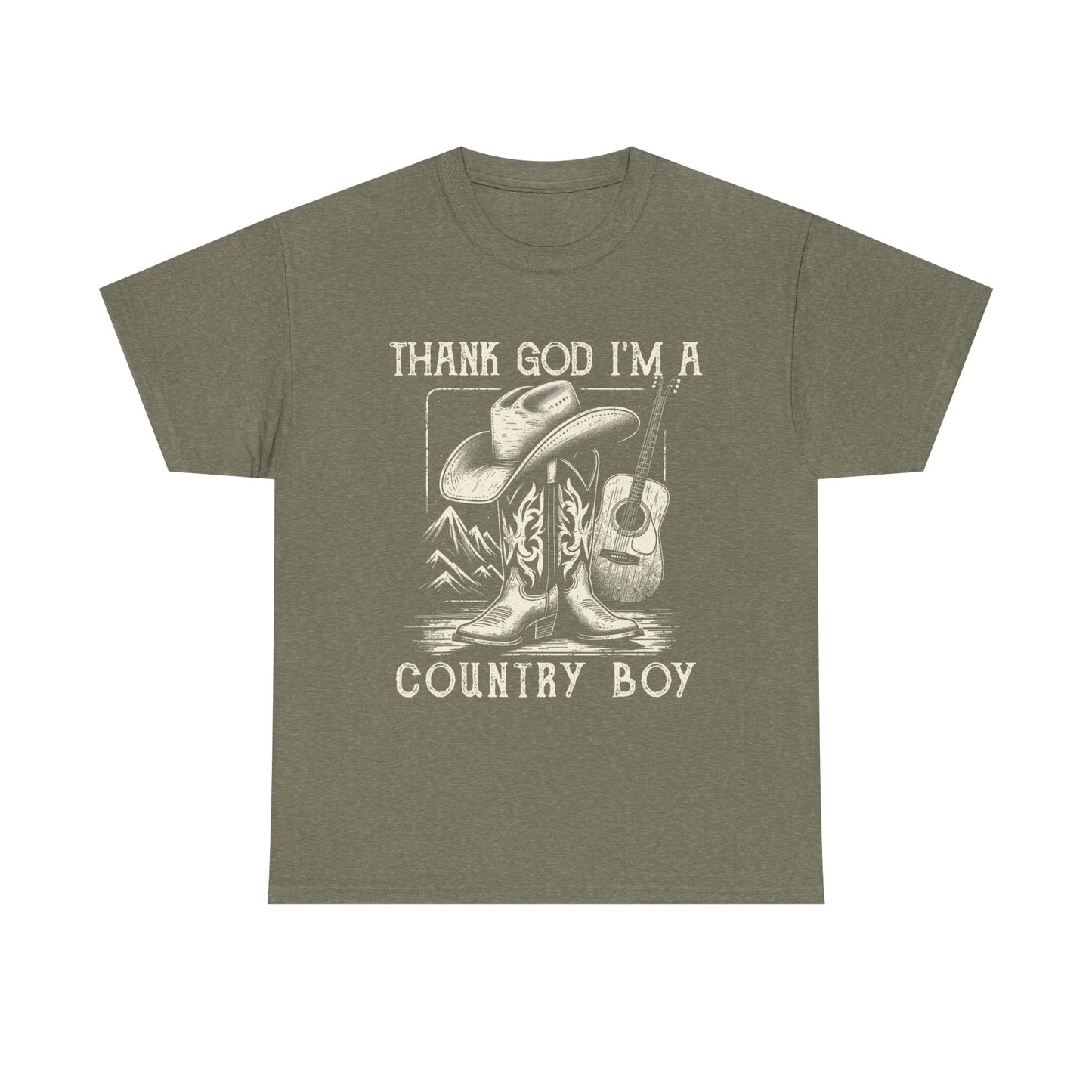 Country Boy T-Shirt — "Thank God I'm a Country Boy" Cowboy Boots & Guitar Tee