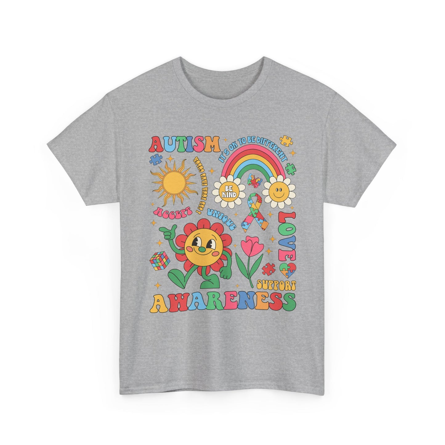 Autism Awareness Rainbow Floral Tee — Love, Support & Awareness T-Shirt