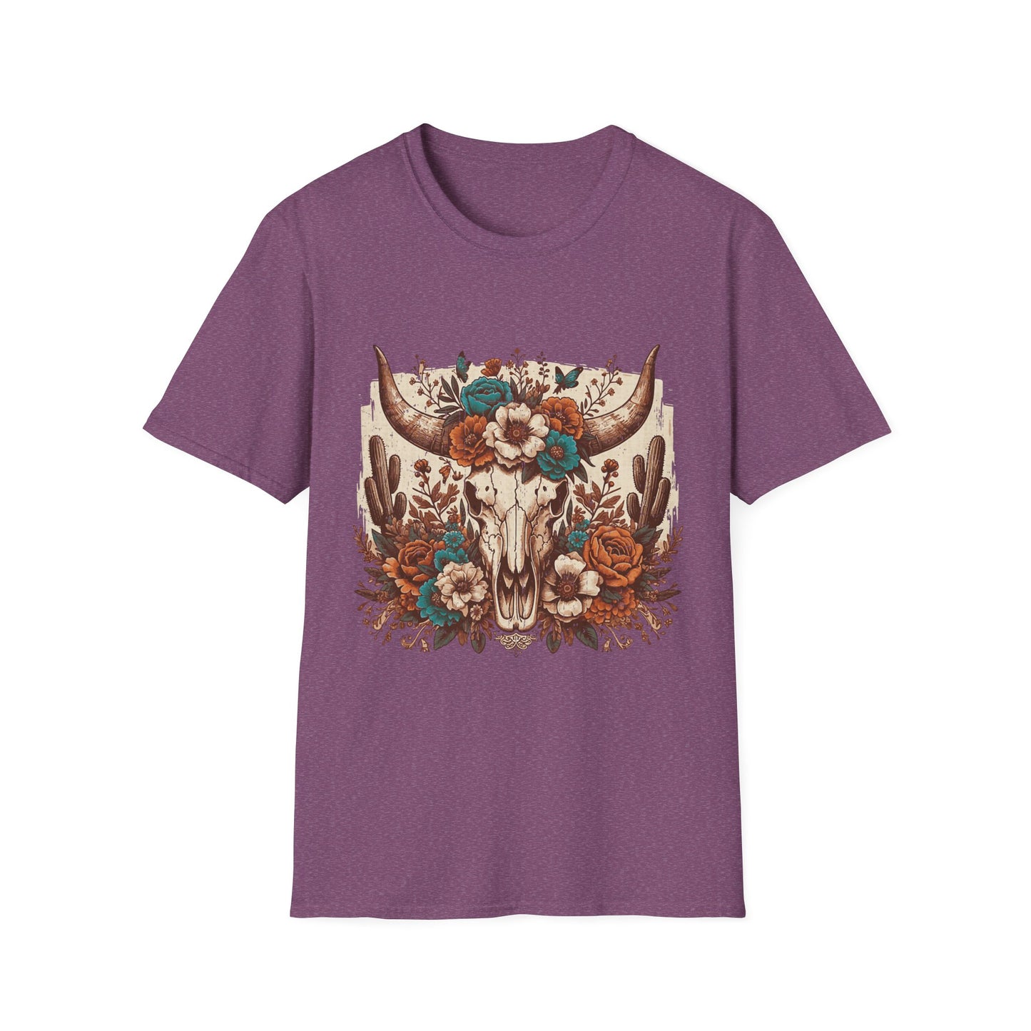 Boho Western Skull T-Shirt — Floral Longhorn Graphic Tee
