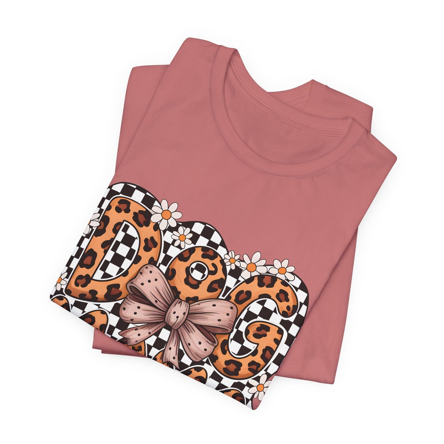 Dog Mama Leopard Print Tee — Floral Bow Pet Lover T‑Shirt