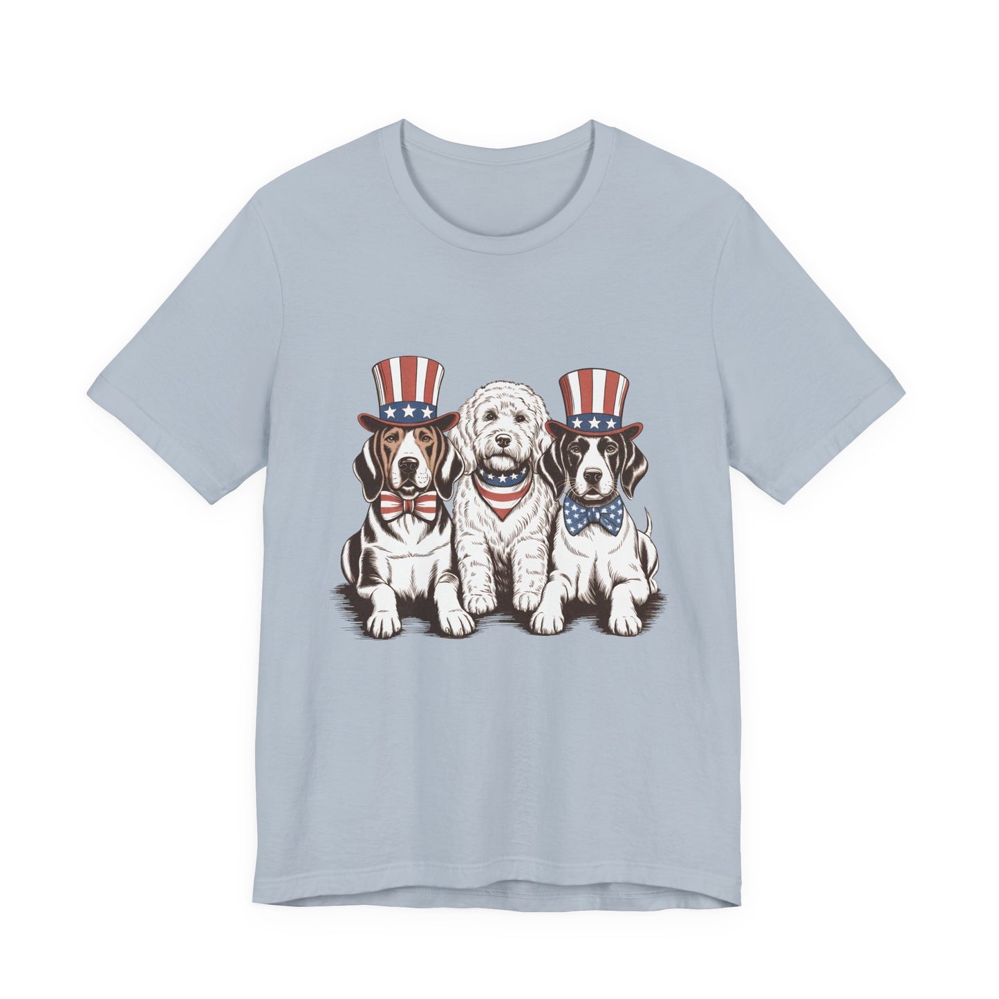 Patriotic Puppies T-Shirt — 4th of July Dog Tee with Uncle Sam Hats