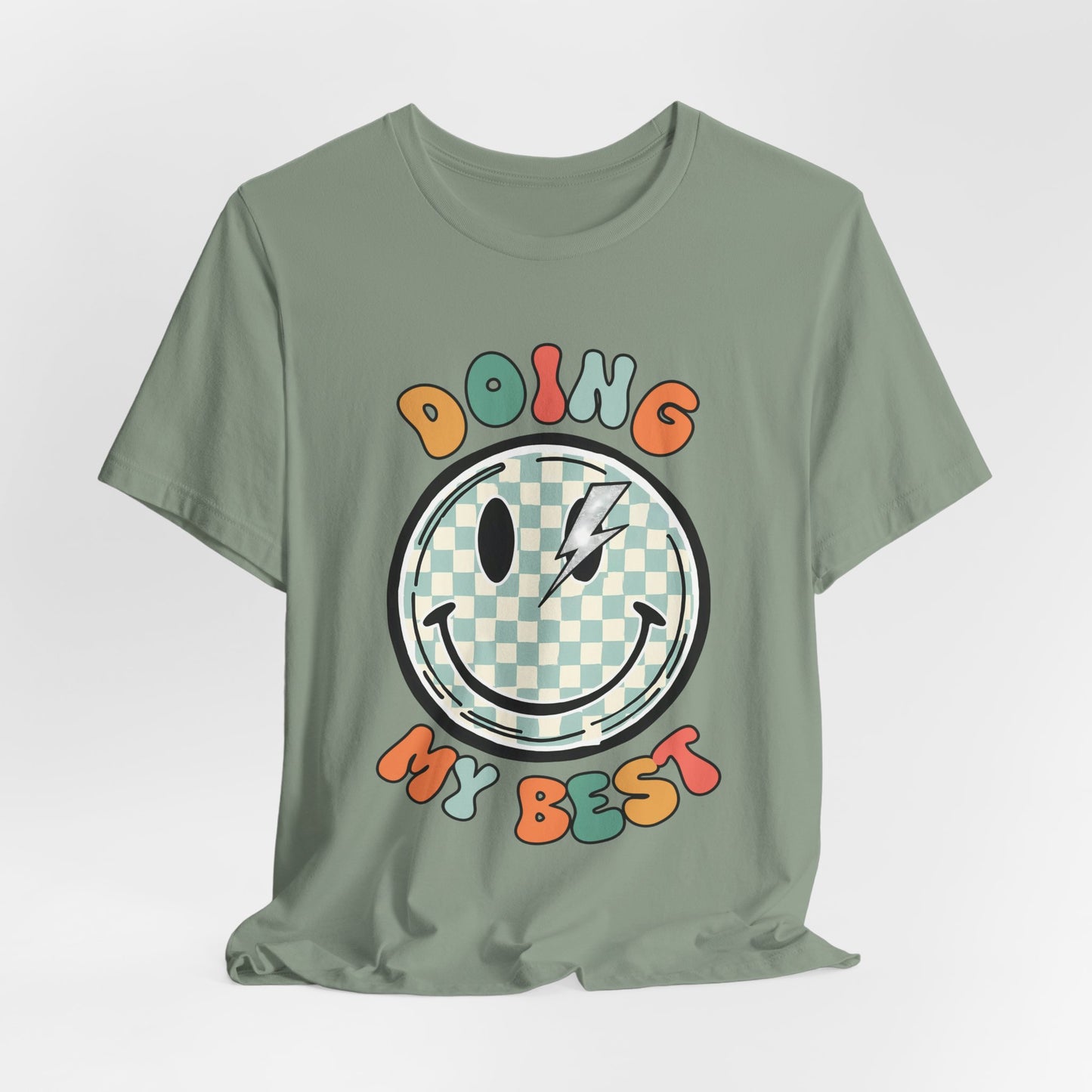 Doing My Best Smiley Tee — Retro Checkerboard Positive Message T‑Shirt