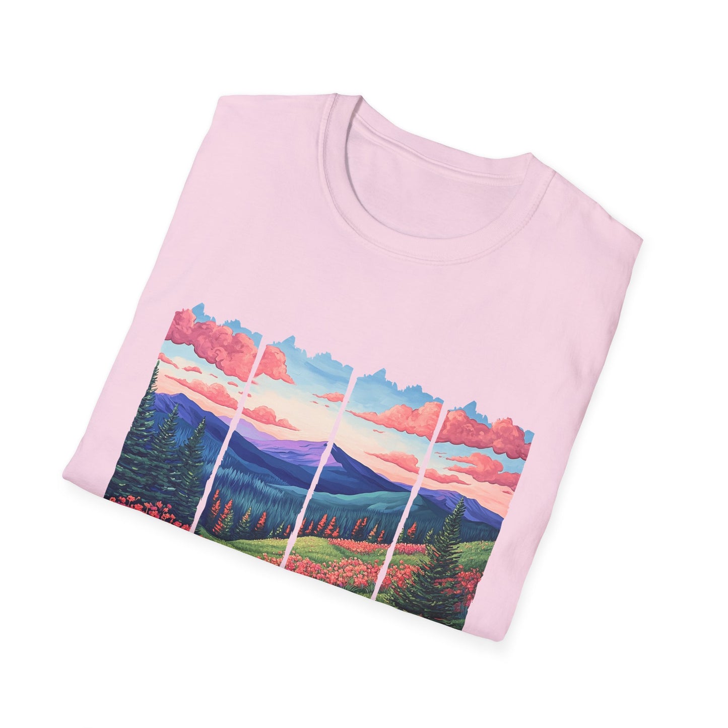 Scenic Mountain Sunset T-Shirt — Wildflower Valley Landscape Tee