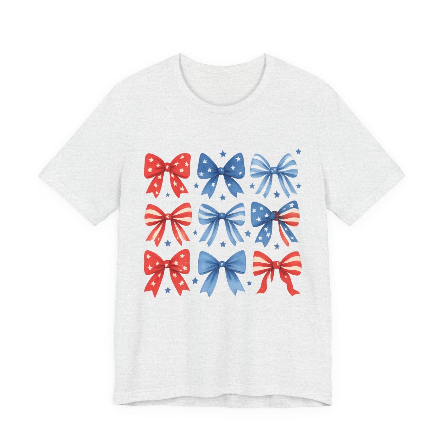 Patriotic Red & Blue Bows Tee — 4th of July Graphic T-Shirt