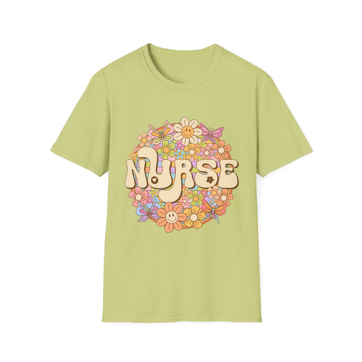 Nurse Floral Retro T-Shirt — Cute Vintage Flower Badge for Nurses