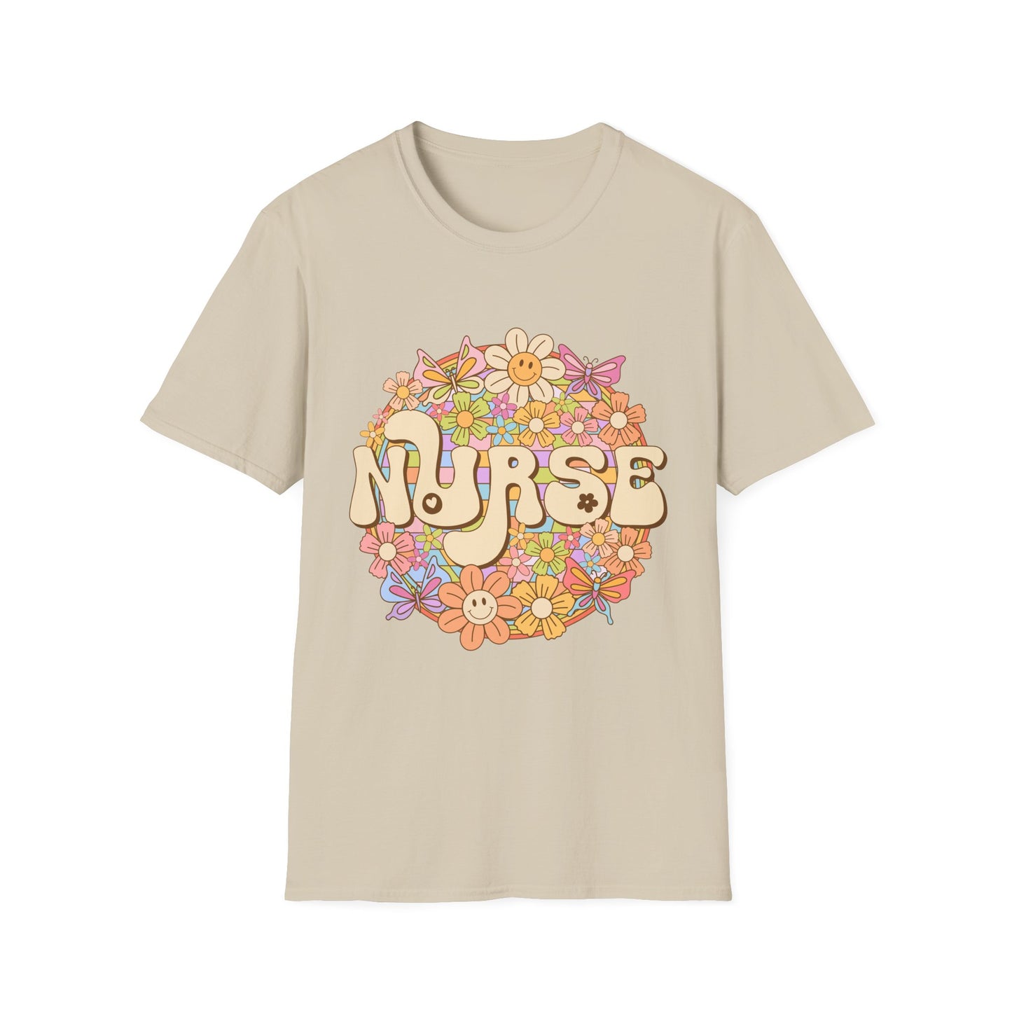 Nurse Floral Retro T-Shirt — Cute Vintage Flower Badge for Nurses