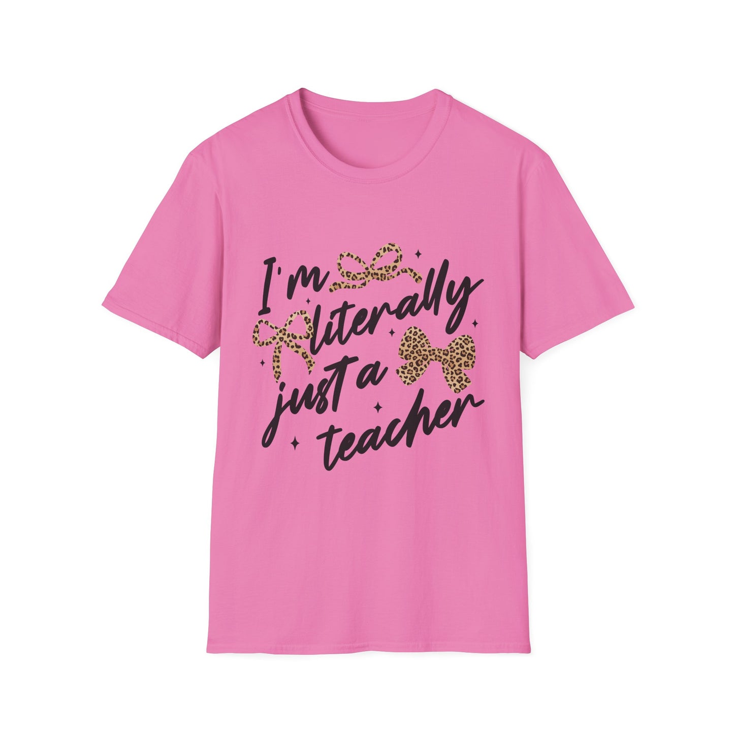 Teacher Graphic Tee — "I'm Literally Just a Teacher" Leopard Bow