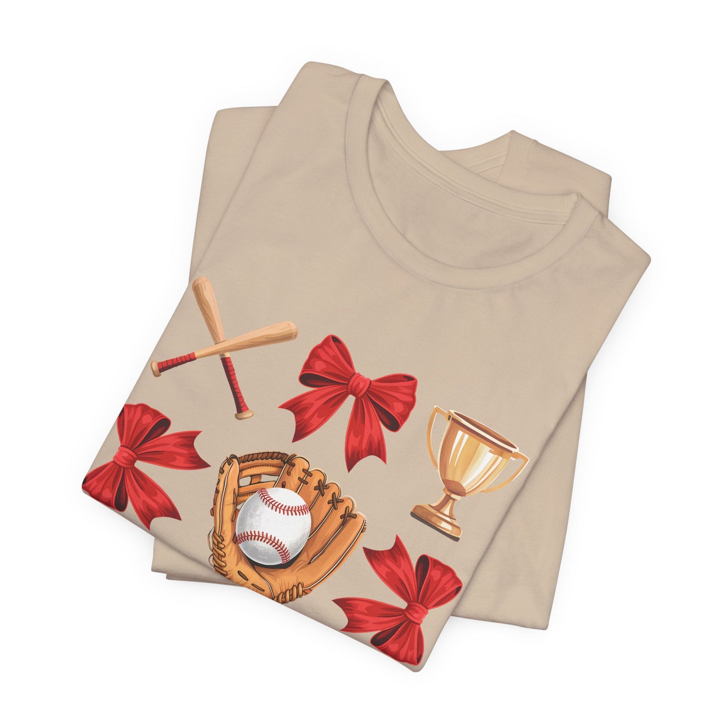 Baseball Icons Graphic Tee — Glove, Bat & Trophy Design