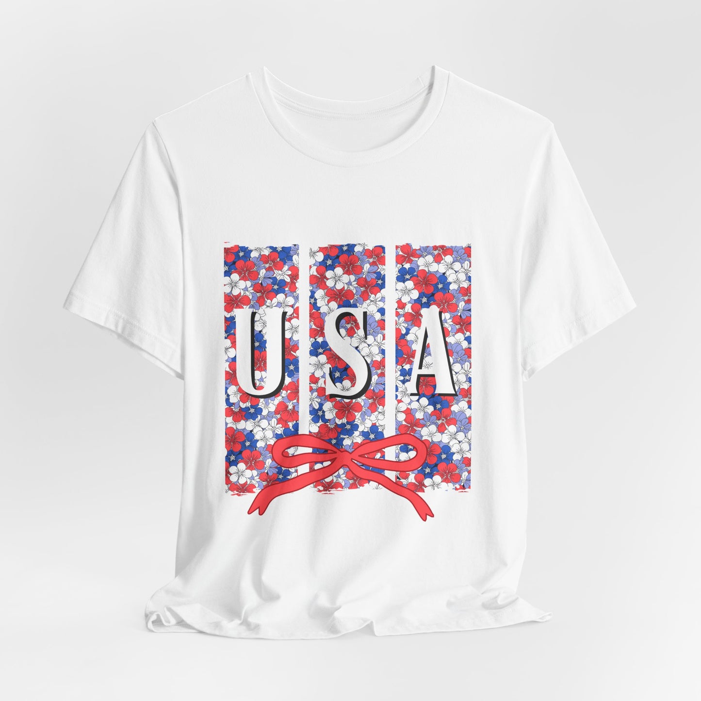 USA Floral Flag T-Shirt — Patriotic Red White Blue Tee (4th of July)