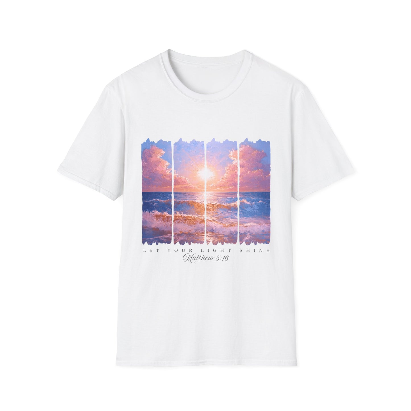 Sunset Ocean Panel T-Shirt — "Pray Without Ceasing" Inspirational Beach Tee