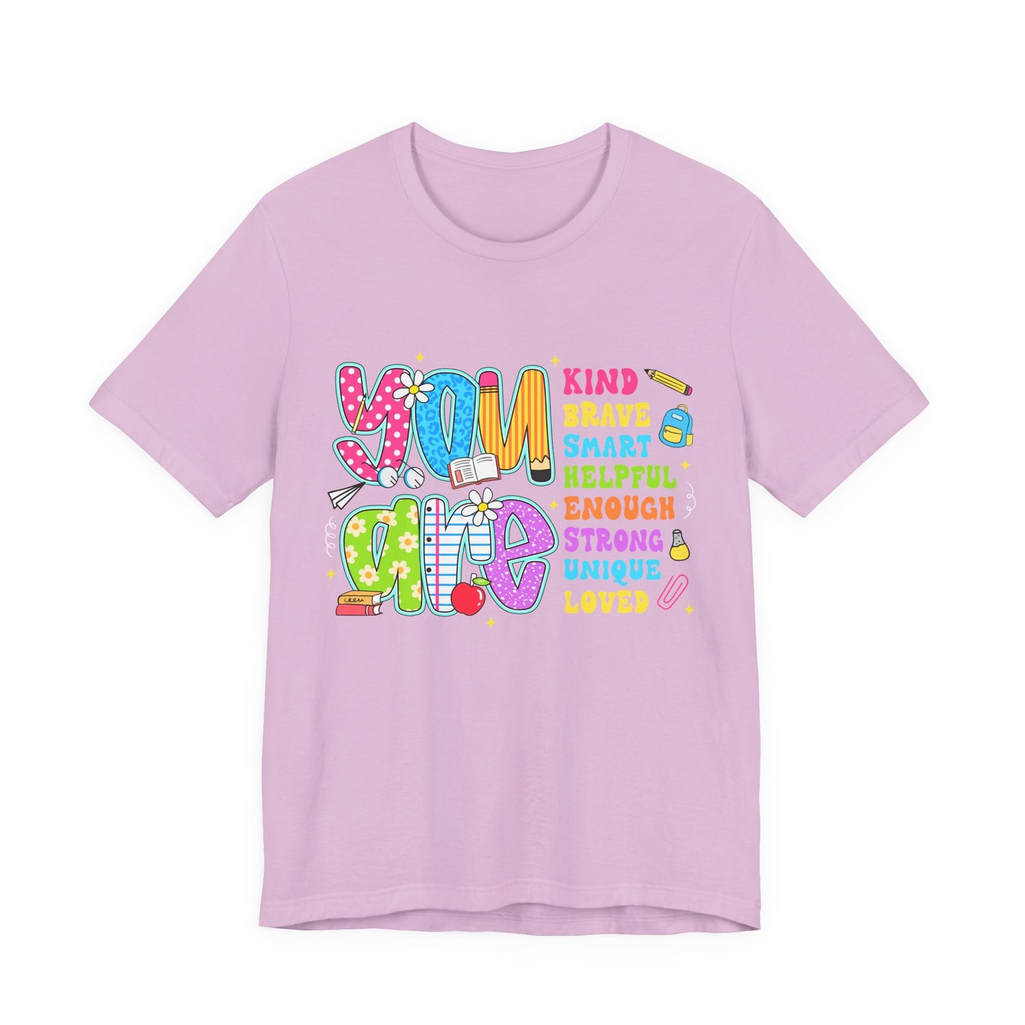 You Are Loved Kids T-Shirt — Colorful Positive Affirmation Tee (You Are Kind, Brave, Smart)