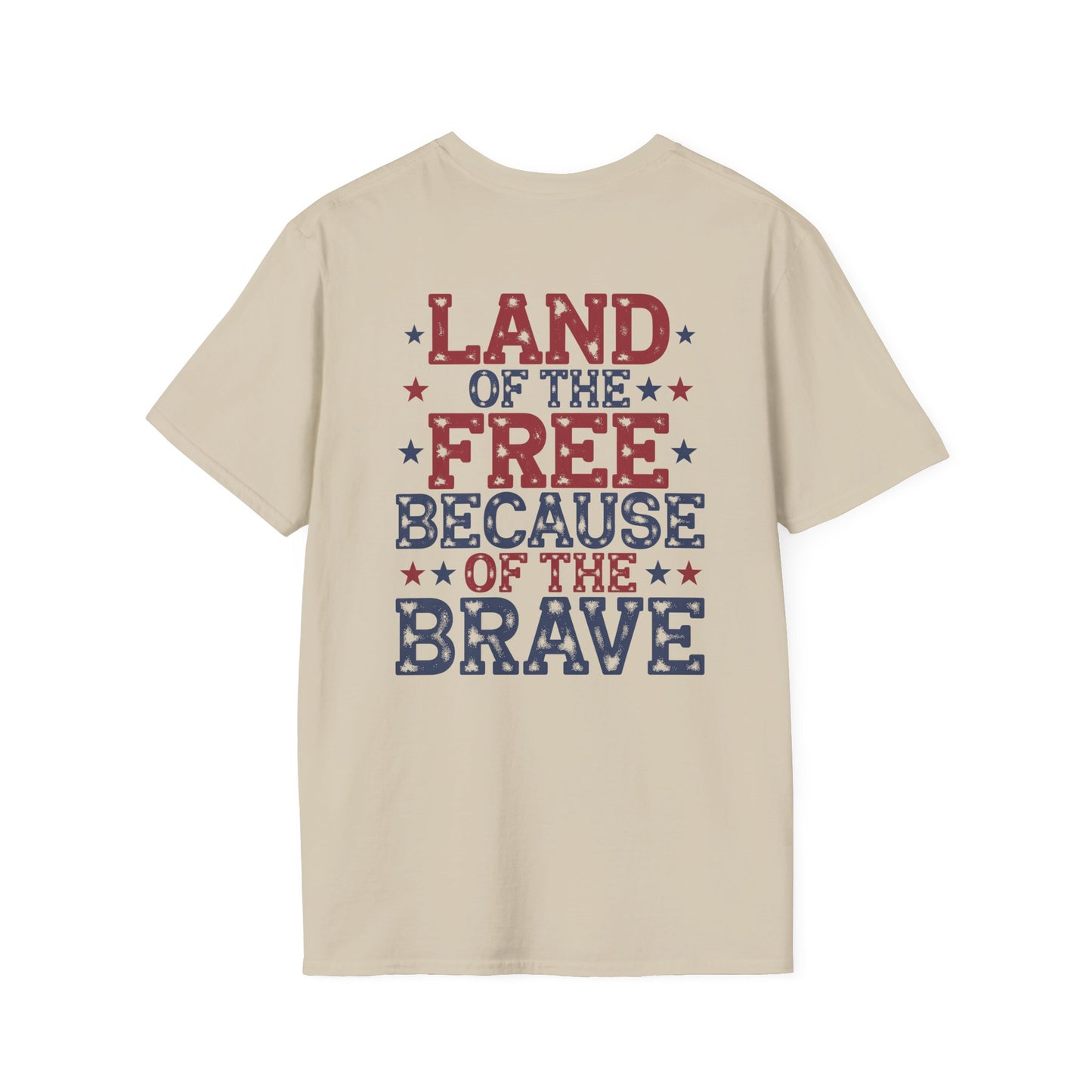 Patriotic Tee - "Land of the Free Because of the Brave" American Flag Bow