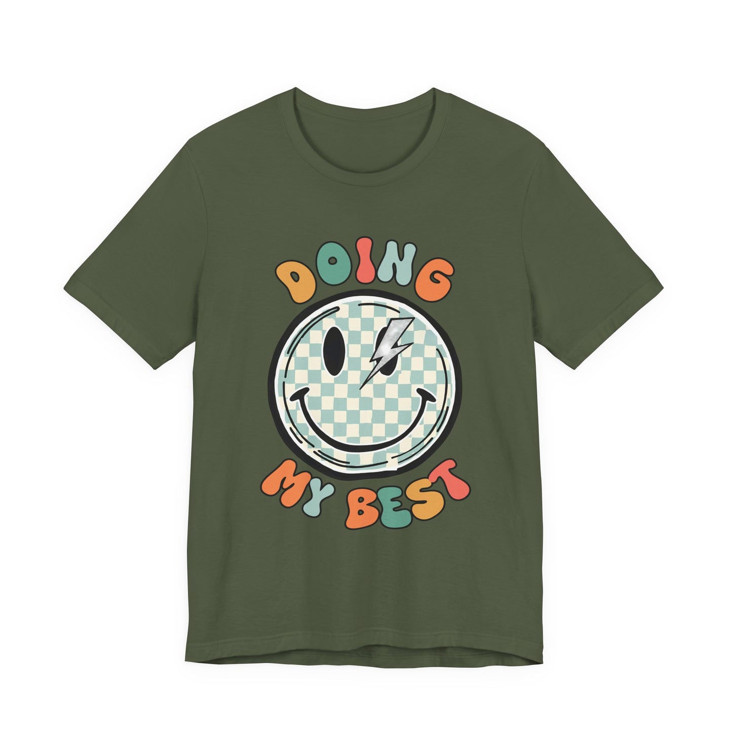 Doing My Best Smiley Tee — Retro Checkerboard Positive Message T‑Shirt