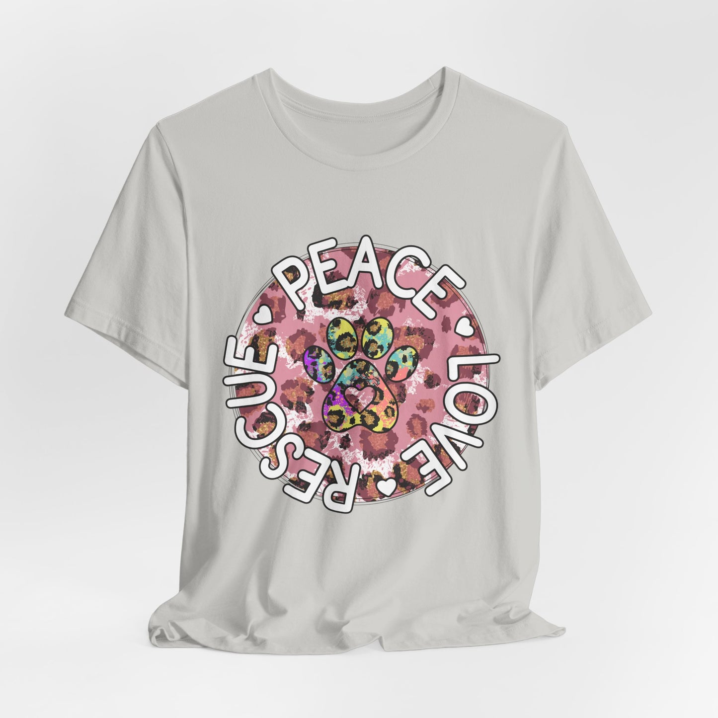 Peace Love Rescue Graphic Tee — Pet Rescue Paw Print Shirt