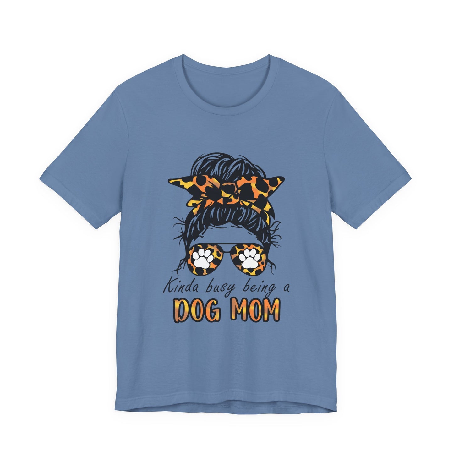 Dog Mom T-Shirt – "Kinda Busy Being a Dog Mom" Leopard Print Messy Bun Tee