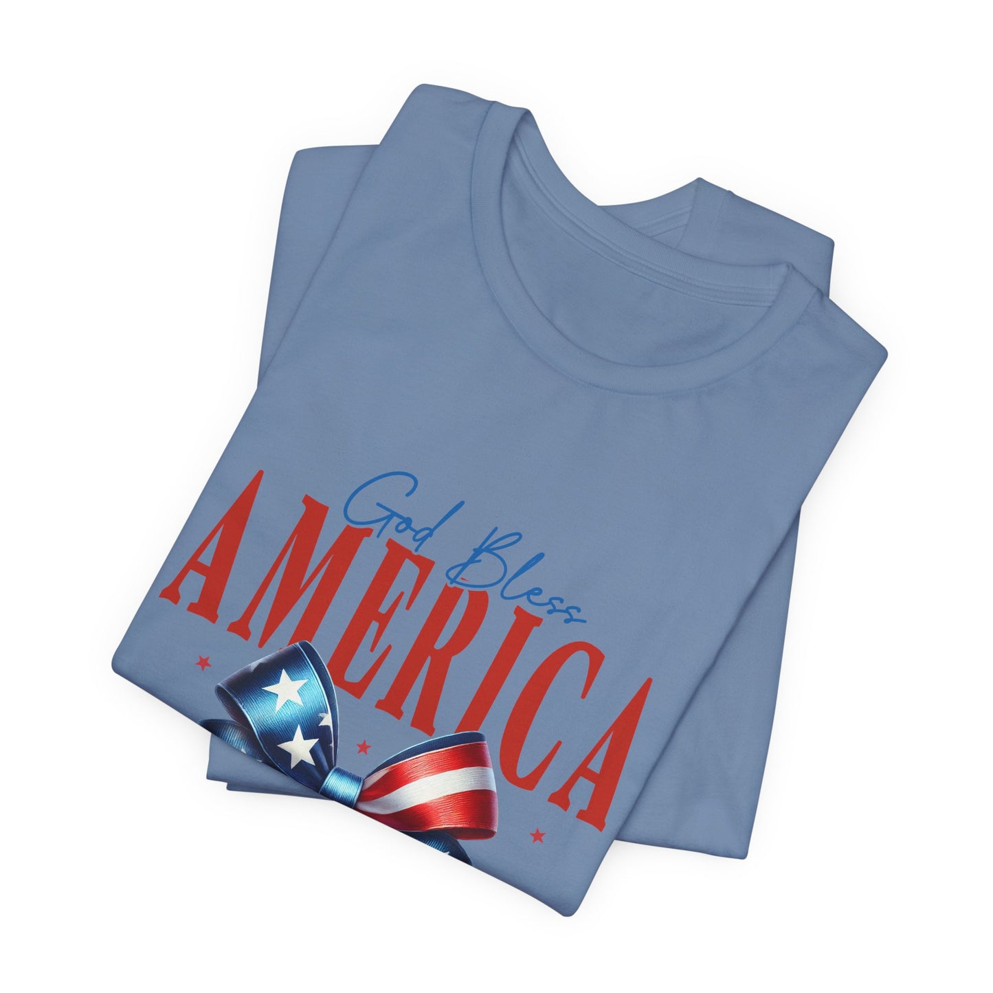 God Bless America Bow T-Shirt — Patriotic 1776 Fourth of July Tee