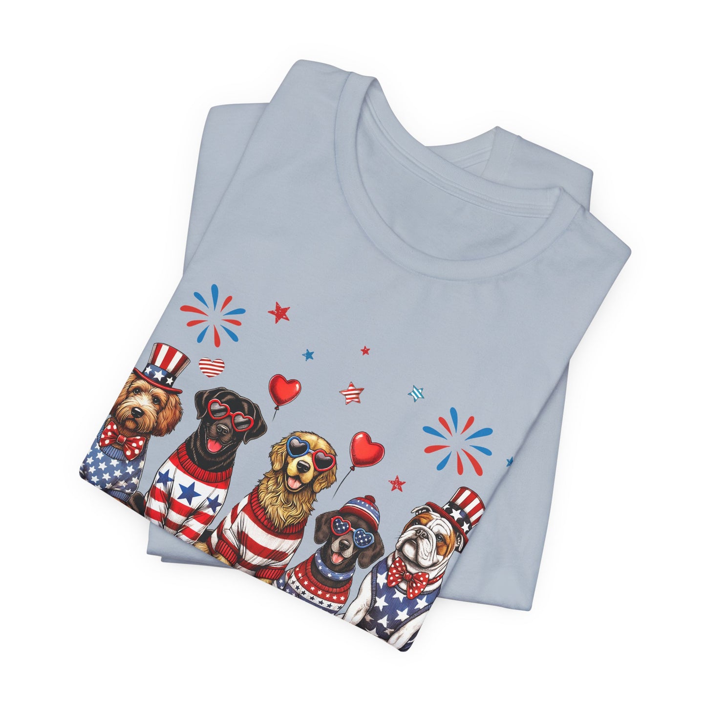 Patriotic Dogs T‑Shirt — 4th of July American Flag Pups Tee
