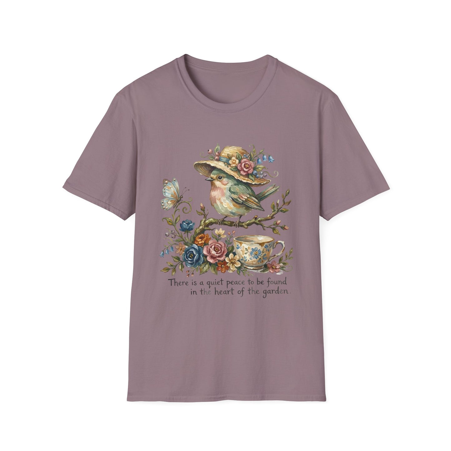 Garden Bird Tee — "There is a quiet peace to be found in the heart of the garden" Floral Bird T-Shirt
