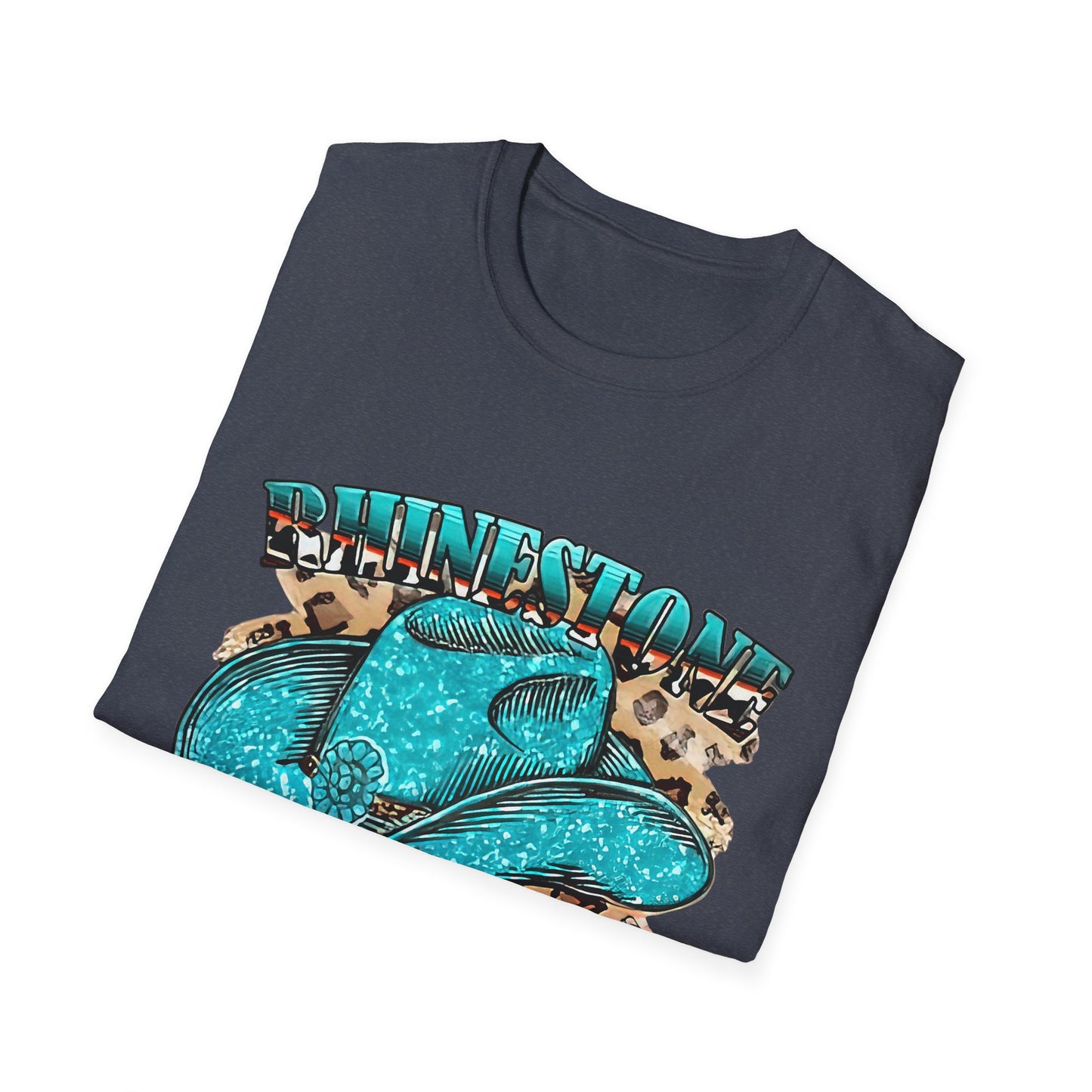 Rhinestone Cowgirl Tee – Turquoise Cowboy Hat on Leopard Print