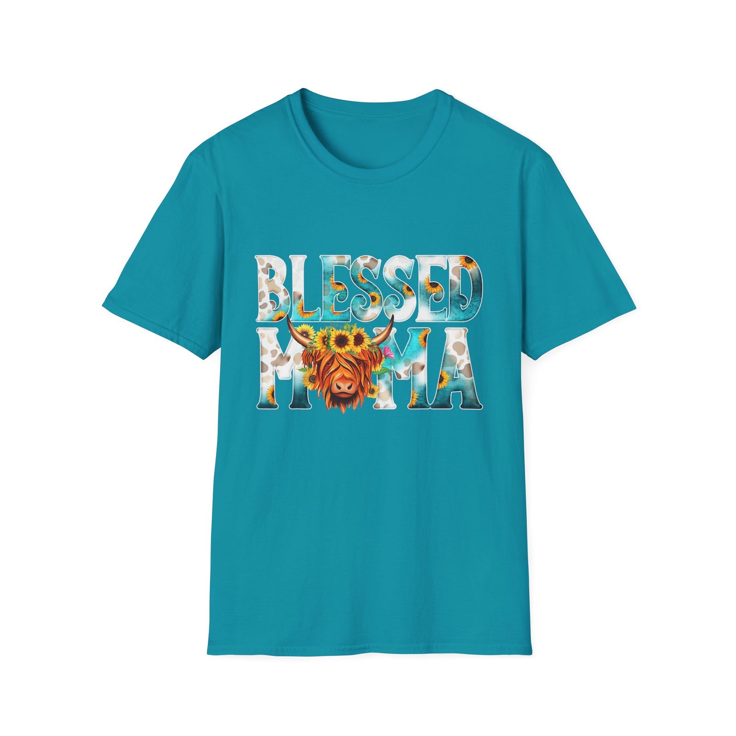 Blessed Mama T-Shirt — Floral Highland Cow Mother's Day Tee